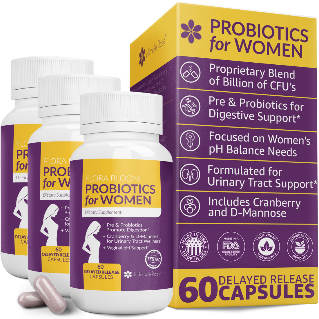Probiotics for Women- 3 Pack(180 Capsules) - Ultimate Flora Bloom Probiotic Supplement for Women Intimate Rose buy supplements canada