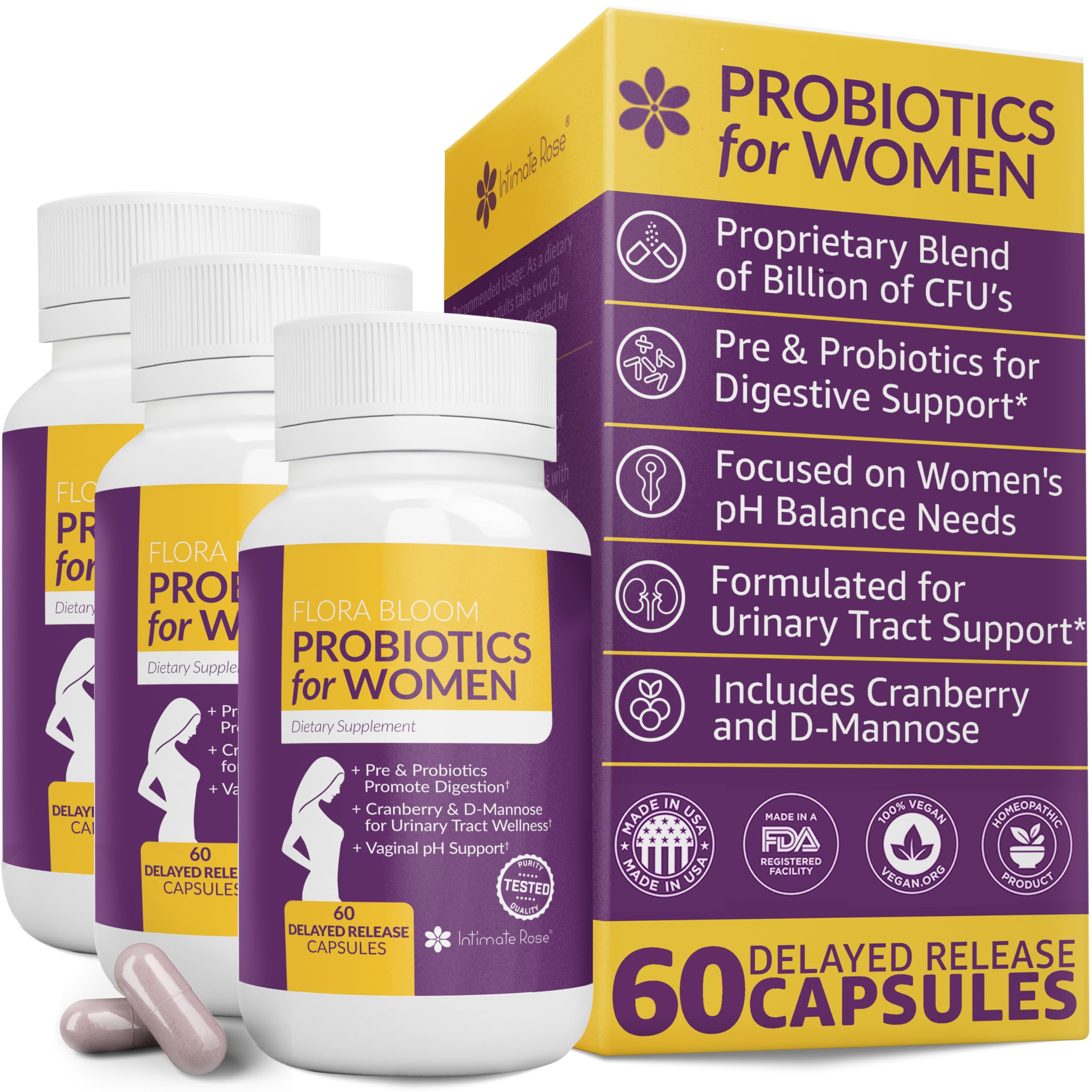 Probiotics for Women- 3 Pack(180 Capsules) - Ultimate Flora Bloom Probiotic Supplement for Women Intimate Rose buy supplements canada