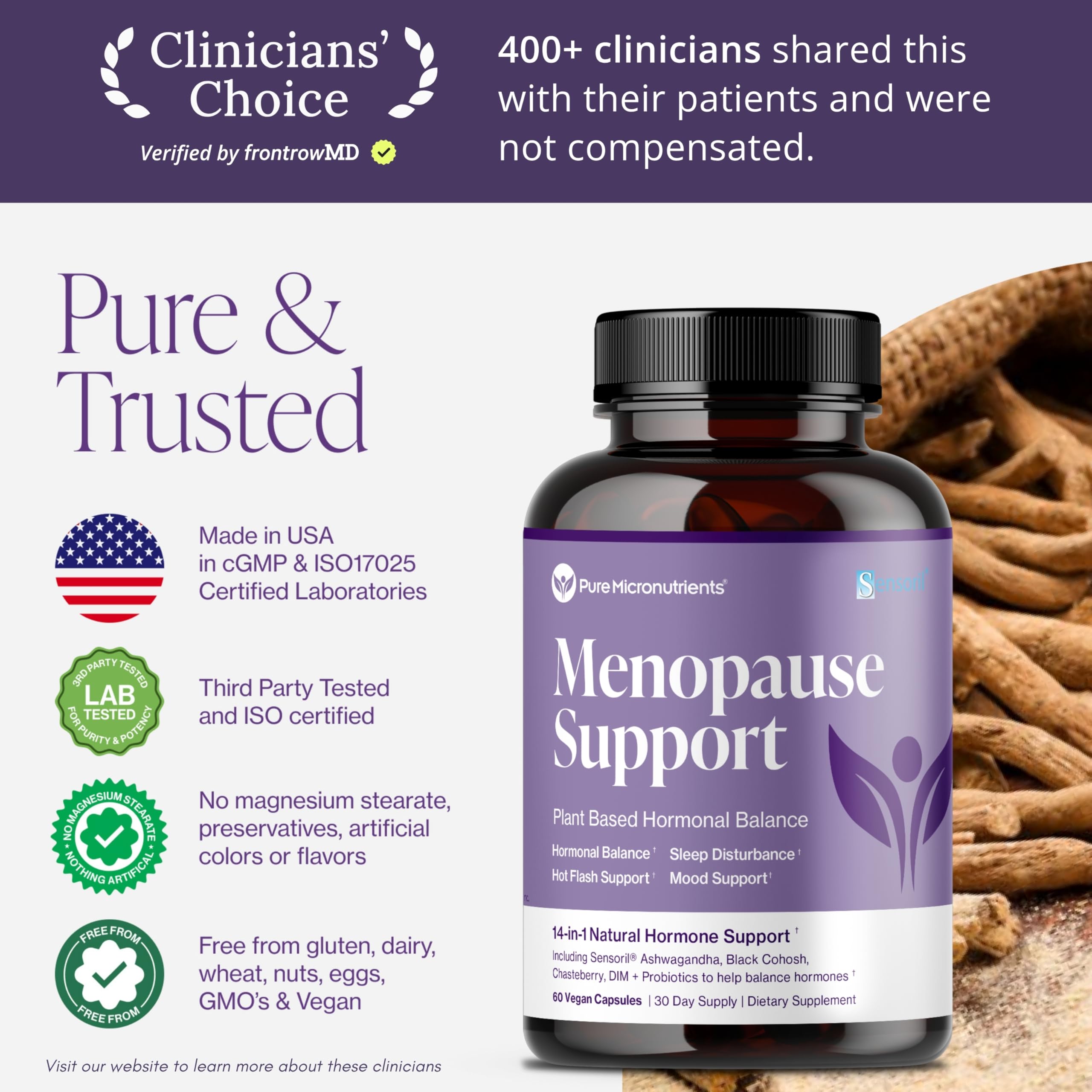 Menopause Supplements for Women - Natural Hormone Balance - Hot Flashes, Night Sweats, Sleep & Mood Support. with Sensoril® Ashwagandha, DIM, Chaste Berry & Black Cohosh Root - 60 Count Pure Micronutrients buy supplements canada