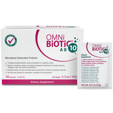 OMNi BiOTiC AB 10 - Clinically Tested Restorative Probiotic - Supports & Restores Gut Flora & Digestion - Digestive Probiotic for Diarrhea - Vegan, Hypoallergenic, Non-GMO (30 Daily Packets) OMNi BiOTiC buy supplements canada