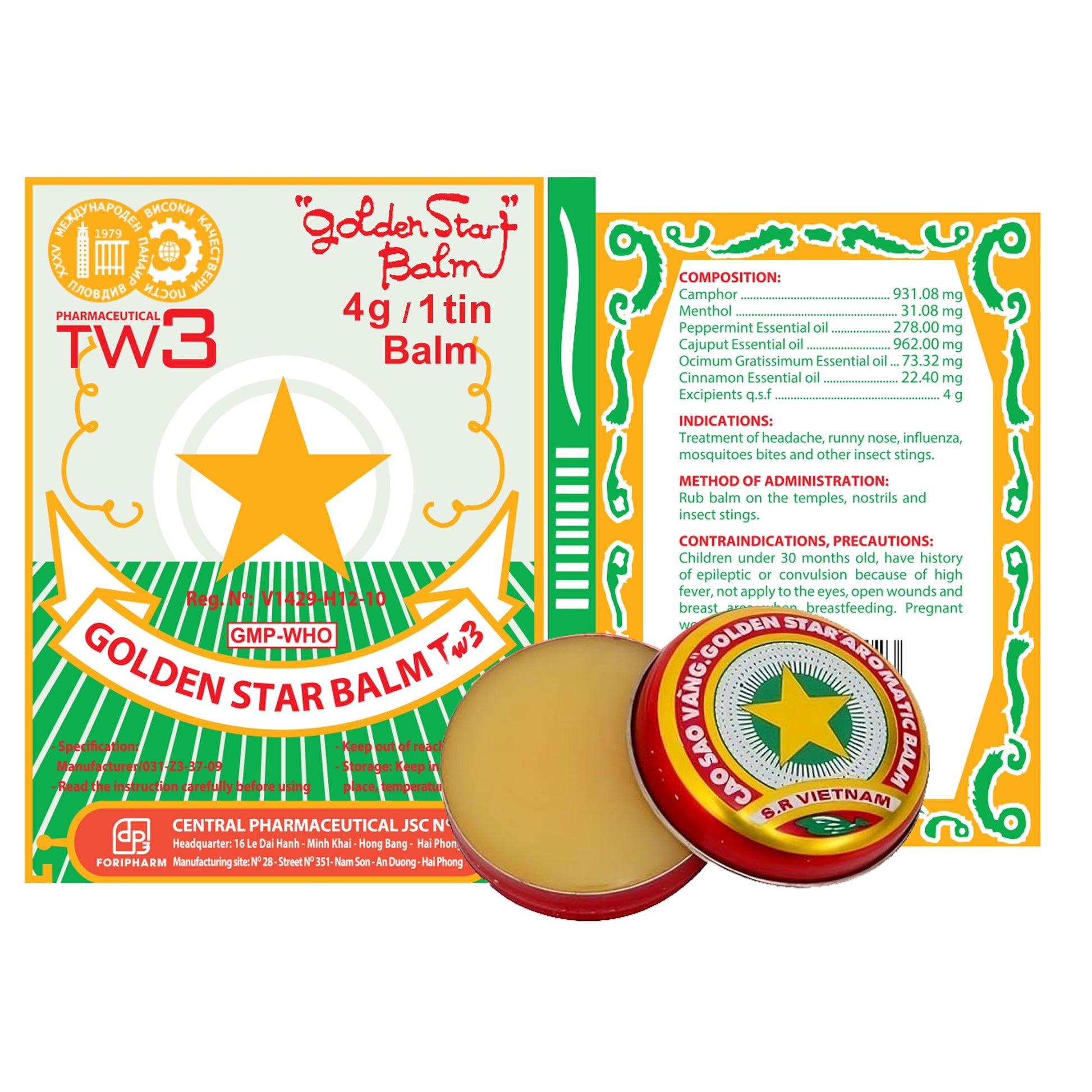 Golden Star Aromatic Balm (Pack of 8) - Authentic Vietnamese Cao Sao Vang - Support Fast Relief for Headaches, Muscle Pain, Colds, & Insect Bites - Natural Essential Oils - Travel Size 4g Tins Pharmaceutical TW3 buy supplements canada