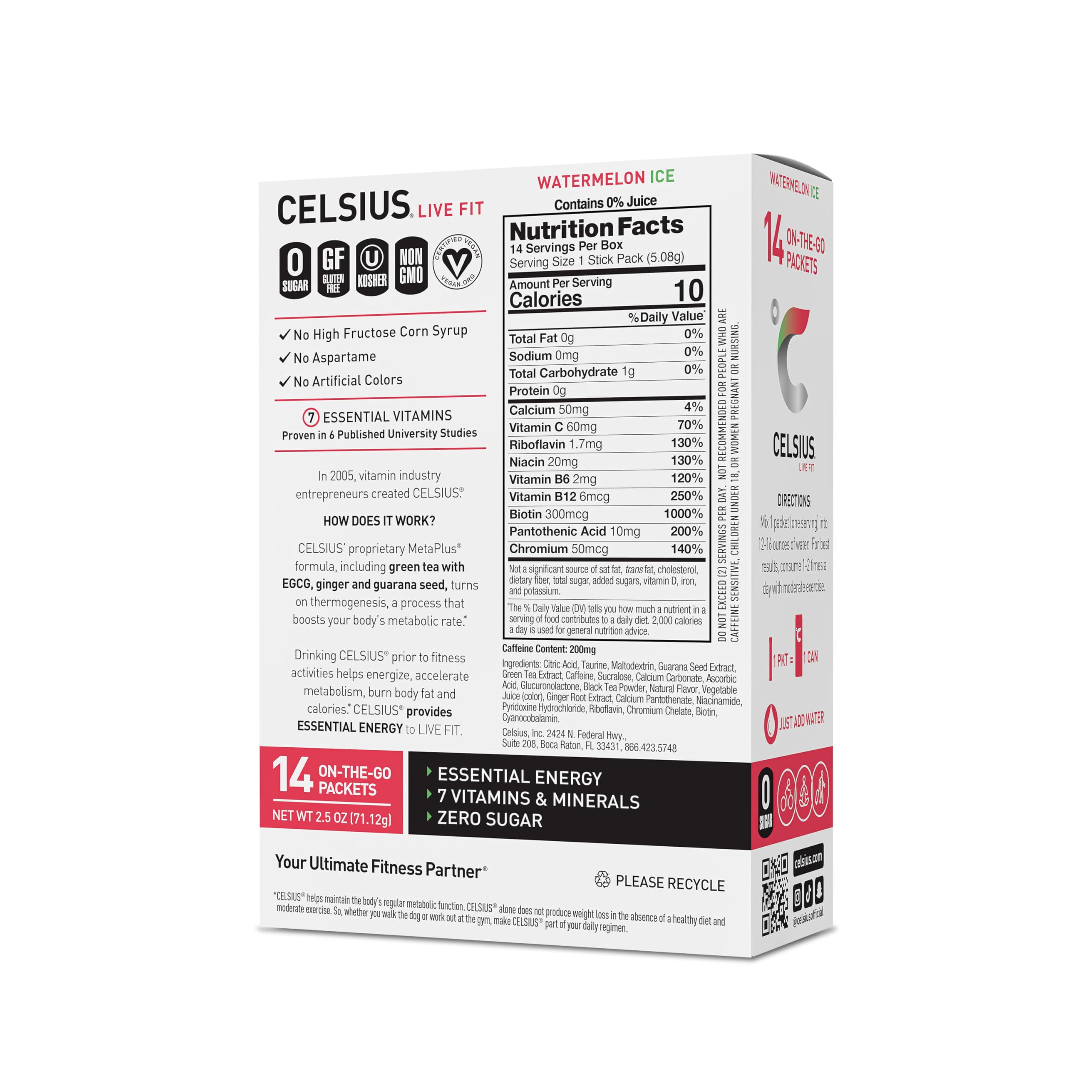 CELSIUS On-the-Go Powder Sticks Watermelon Ice, Essential Energy (14 Sticks per Pack) CELSIUS buy supplements canada