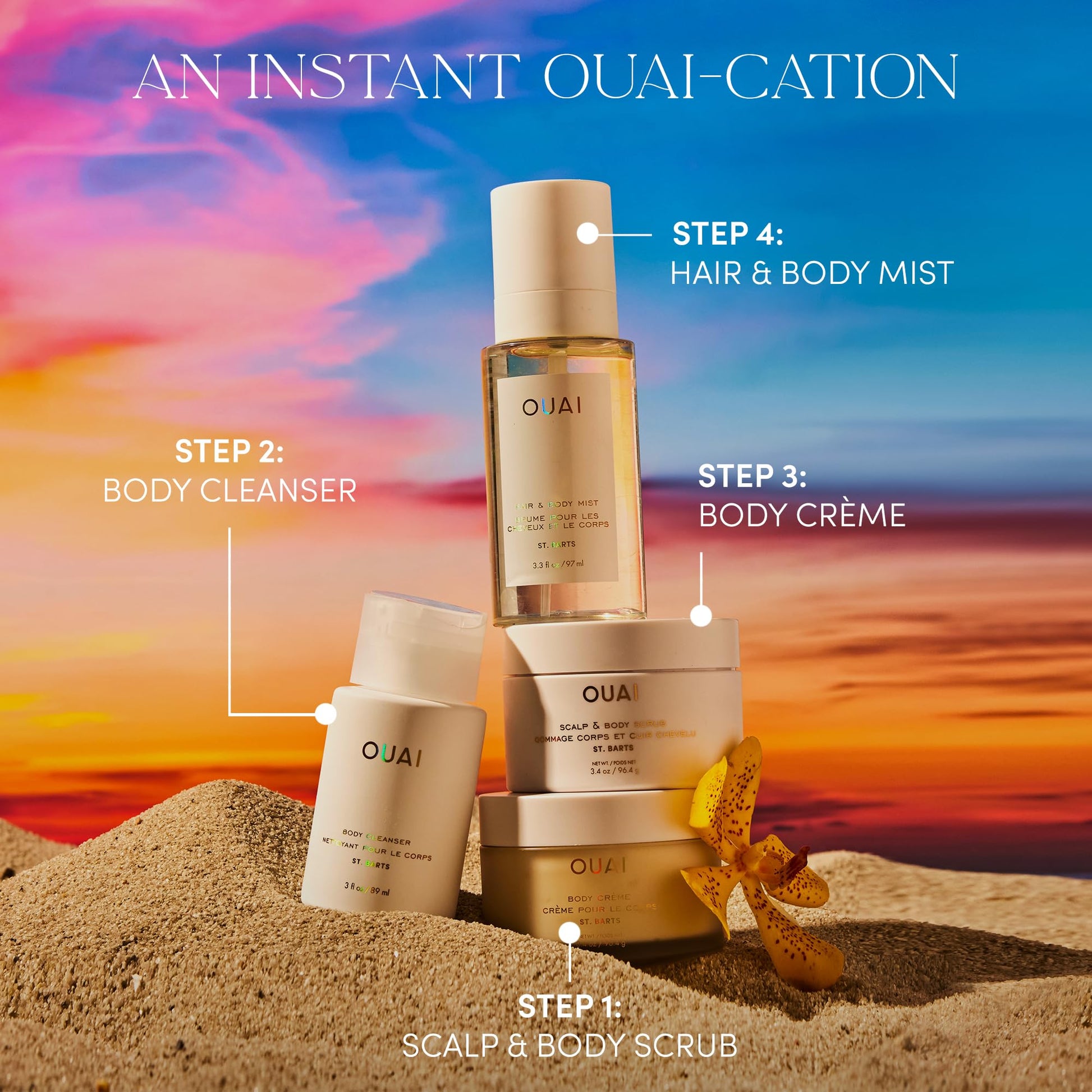 OUAI Body Cleanser, St. Barts Travel Size - Foaming Body Wash with Jojoba Oil & Rosehip Oil to Hydrate, Balance & Soften Skin - Paraben, Phthalate & Sulfate Free Skin Care Products (3 fl oz) OUAI buy supplements canada