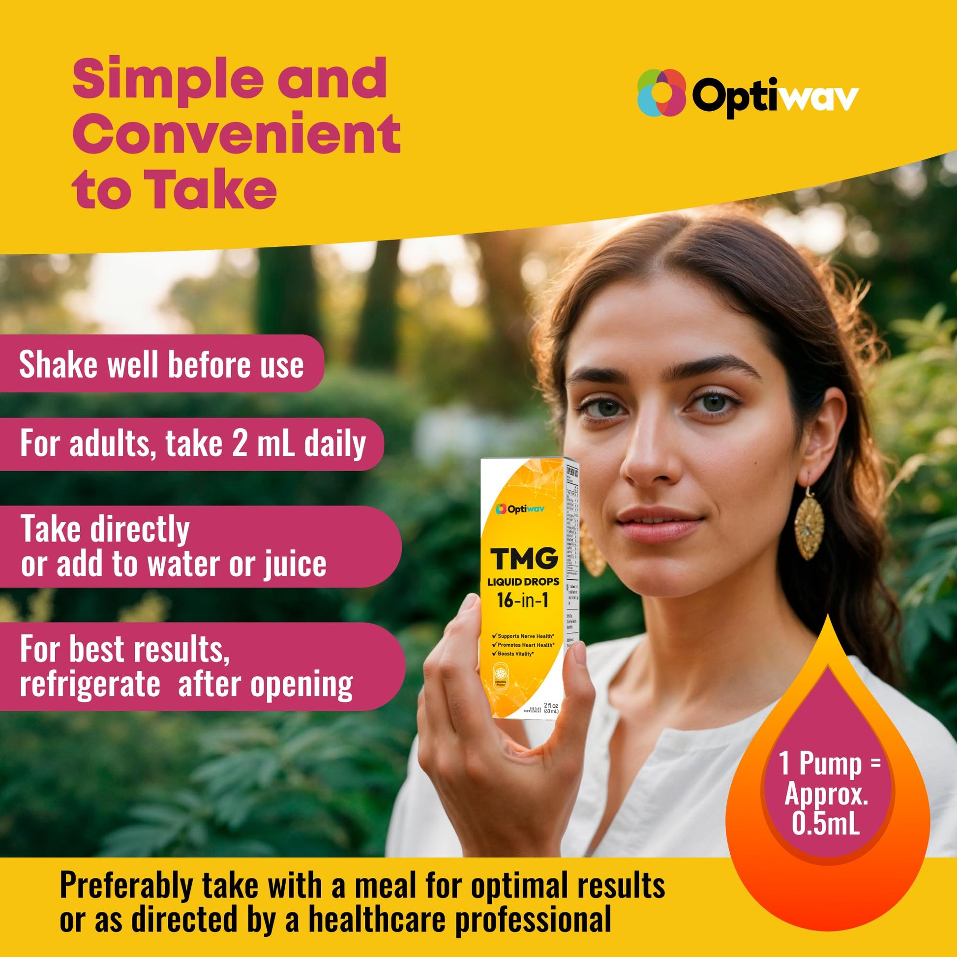 Optiwav TMG Trimethylglycine Liquid Drops - Betaine High Absorption Methylated Vitamins Supplement for Homocysteine Methylation & Heart Health Support - Orange Flavor Gluten Free Vegan - 2 fl oz Optiwav buy supplements canada
