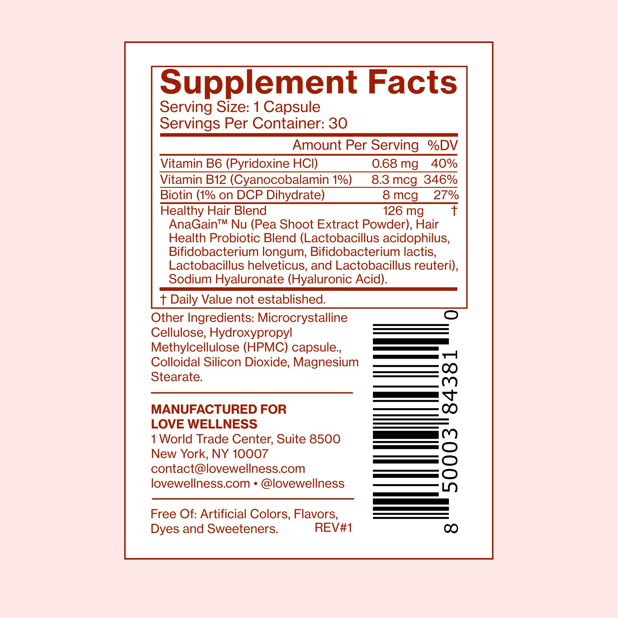 Love Wellness Healthy Hair Probiotics | Support Hair Growth with Biotin and Vitamin B12 & B6 | Supplement for Healthy Scalp & Thicker, Fuller Looking Hair | Safe & Effective | 30 Capsules Love Wellness buy supplements canada