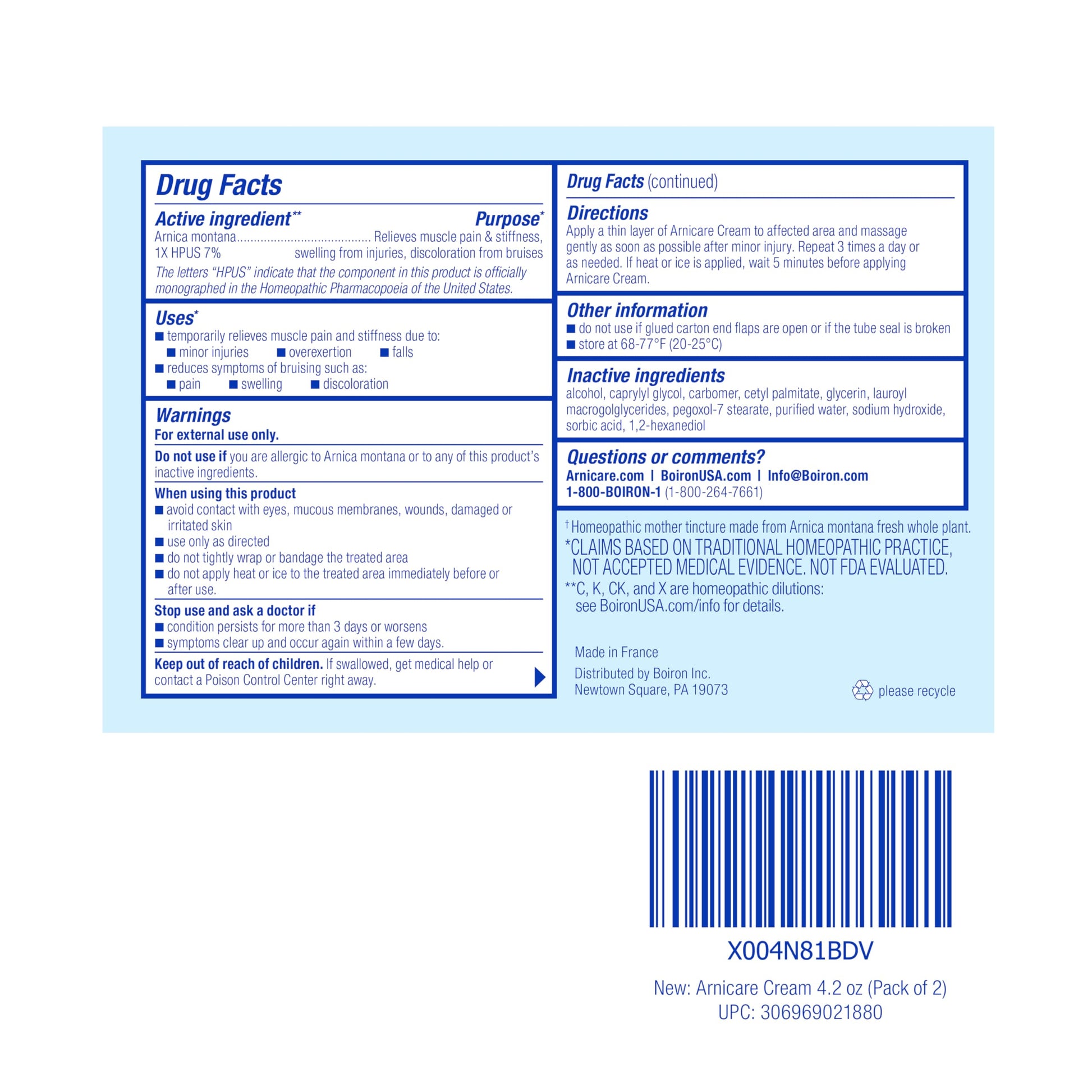 Boiron Arnicare Cream 4.2 oz (Twin Pack) for Joint Pain, Muscle Pain Relief, Swelling, Soreness, Stiffness, and Bruises - Fast Absorbing and Fragrance-Free Arnica Boiron buy supplements canada