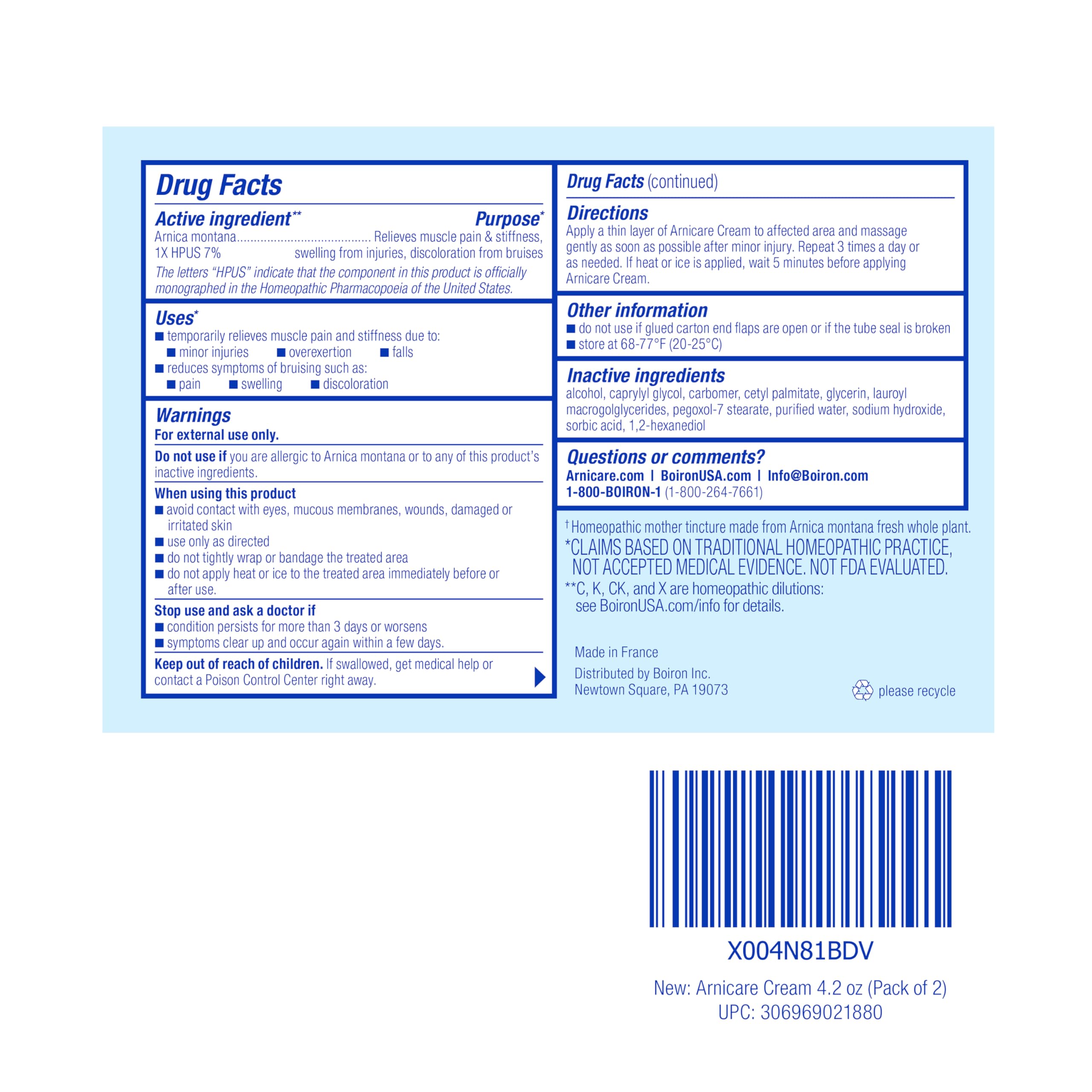 Boiron Arnicare Cream 4.2 oz (Twin Pack) for Joint Pain, Muscle Pain Relief, Swelling, Soreness, Stiffness, and Bruises - Fast Absorbing and Fragrance-Free Arnica Boiron buy supplements canada