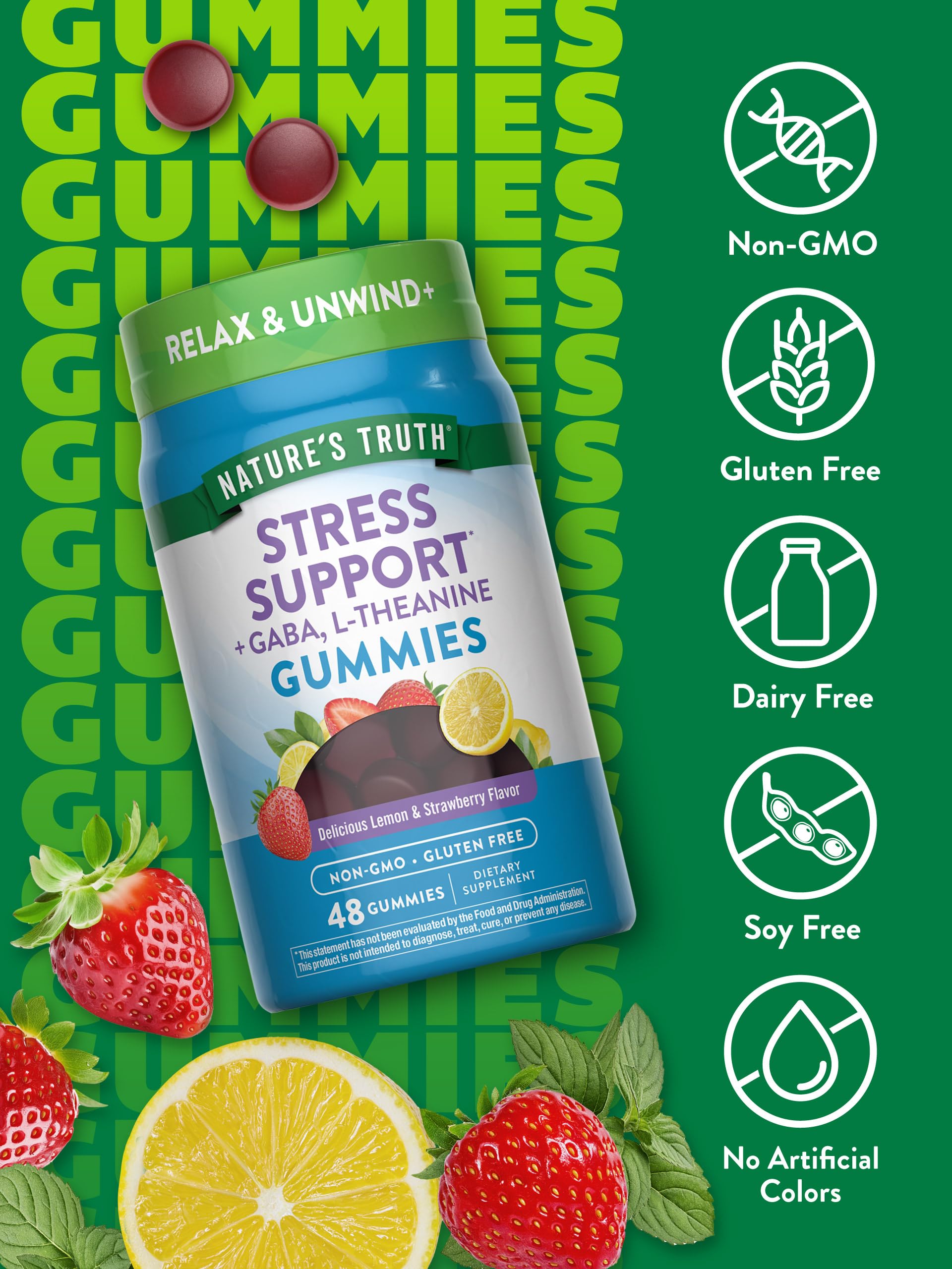 Nature's Truth Stress Relief Gummies for Adults | with Gaba, L Theanine, and Lemon Balm | Lemon Strawberry Flavor | Non-GMO & Gluten Free Supplement Nature's Truth buy supplements canada