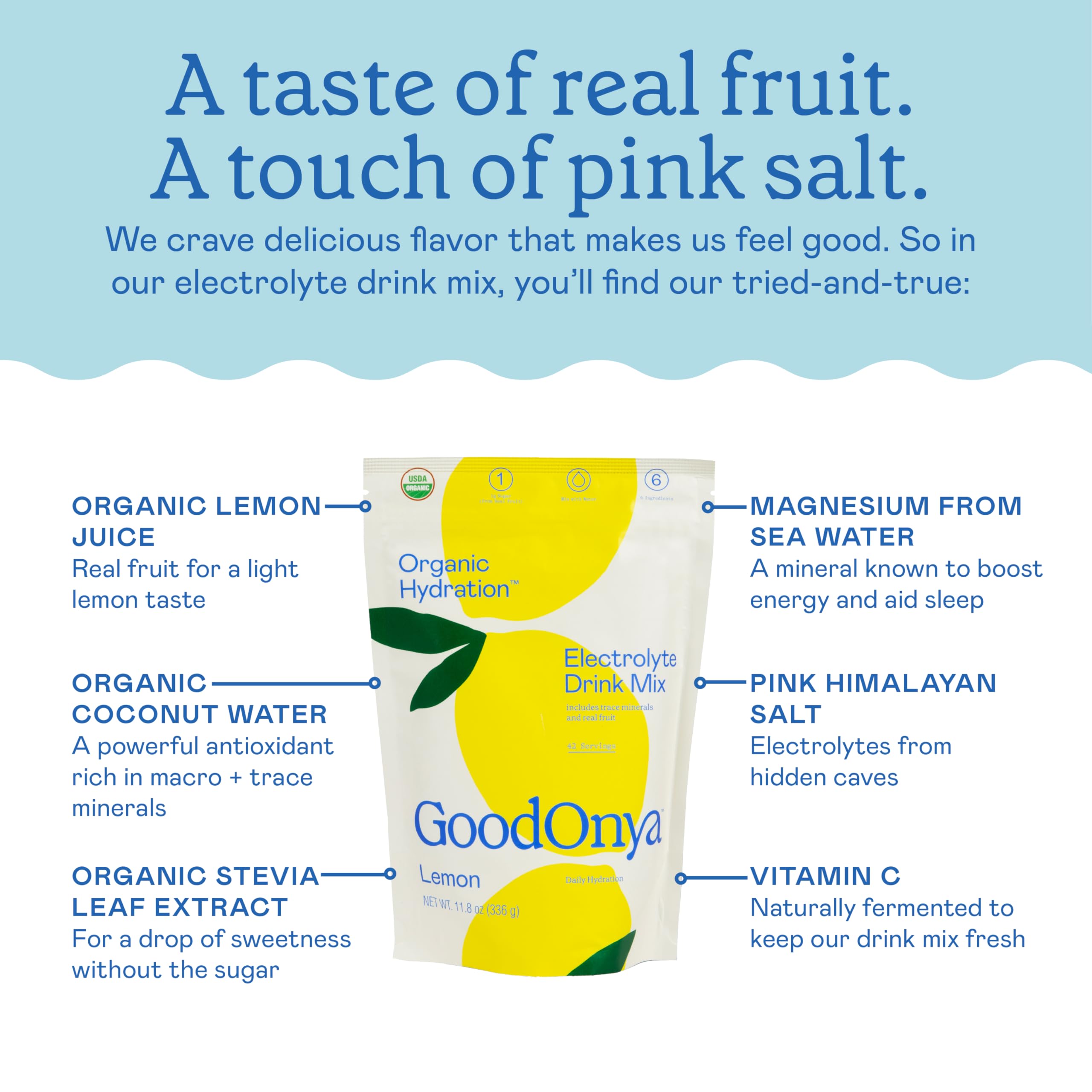 GOODONYA Organic Hydration Electrolyte Drink Mix, Certified Organic Hydration Powder, Non-GMO, Biochecked Glyphosate Free, Low Sugar, Lemonade Flavor, GOODONYA buy supplements canada