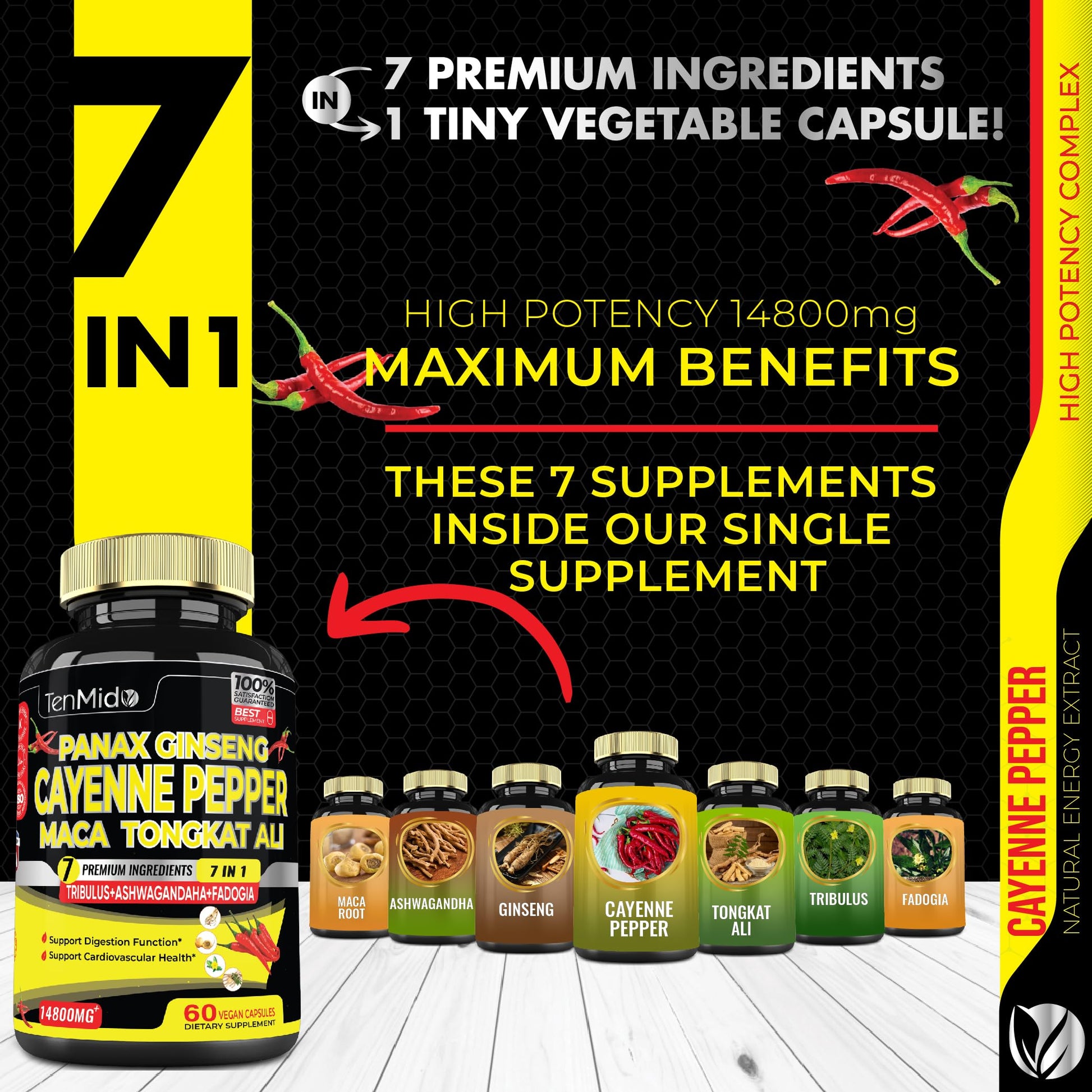 2 Packs 60 Caps 14800mg - Cayenne Pepper Supplements Extract Capsules - Tongkat Ali Tenmido buy supplements canada