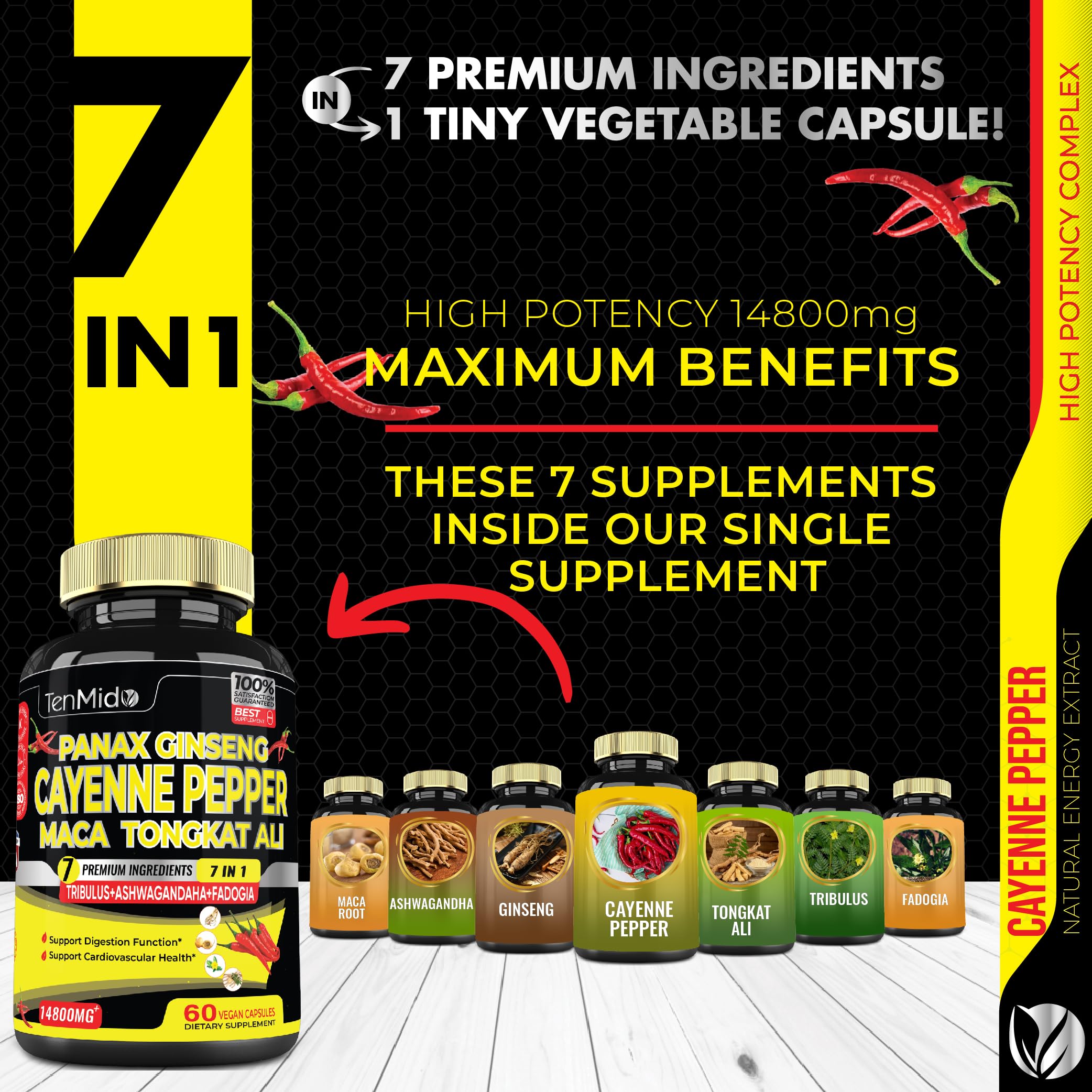 2 Packs 60 Caps 14800mg - Cayenne Pepper Supplements Extract Capsules - Tongkat Ali Tenmido buy supplements canada
