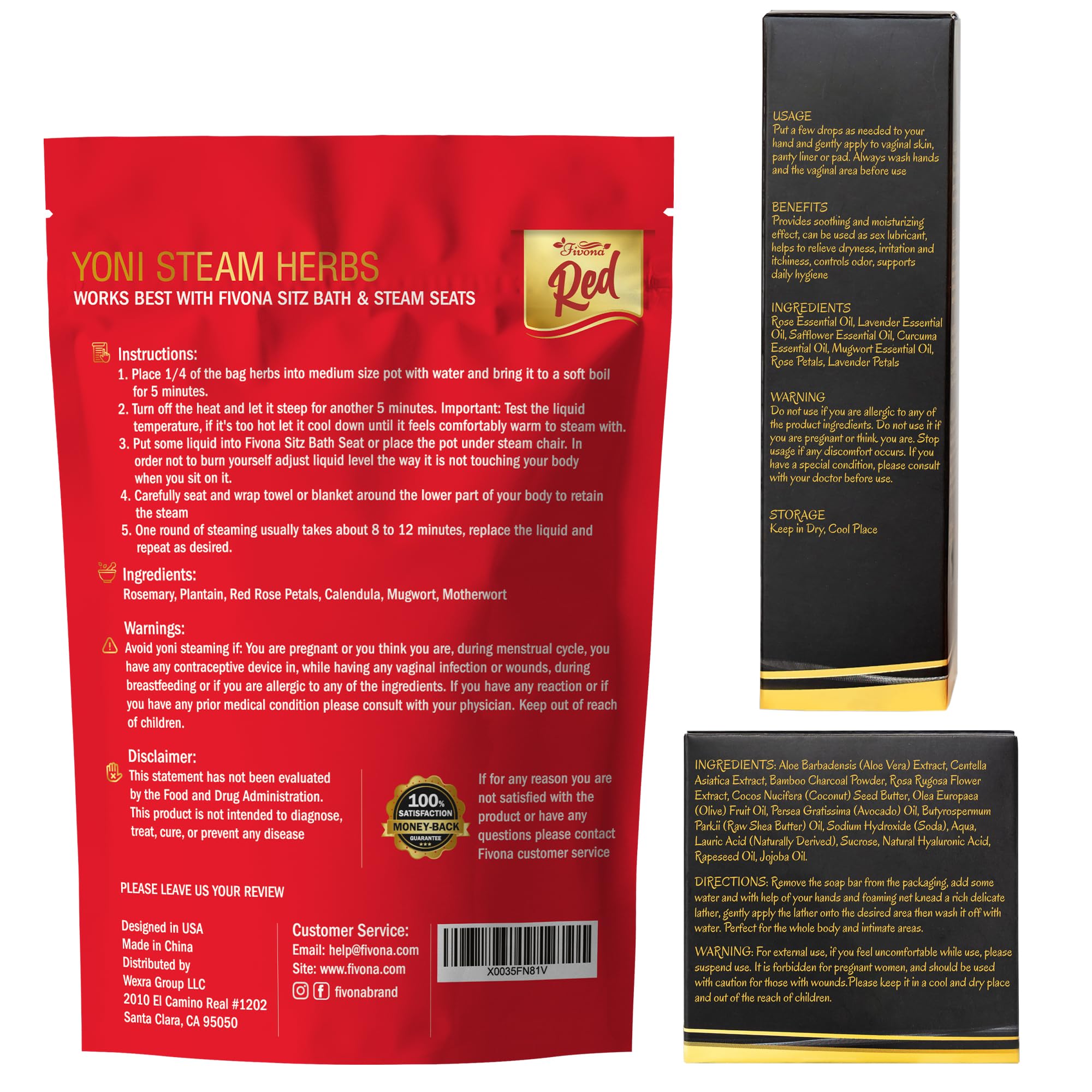 Fivona 4-in-1 Feminine Care Kit, Yoni Oil, Yoni Soap, Yoni Steaming Pot and Red Premium V Steam Herbs FIVONA buy supplements canada