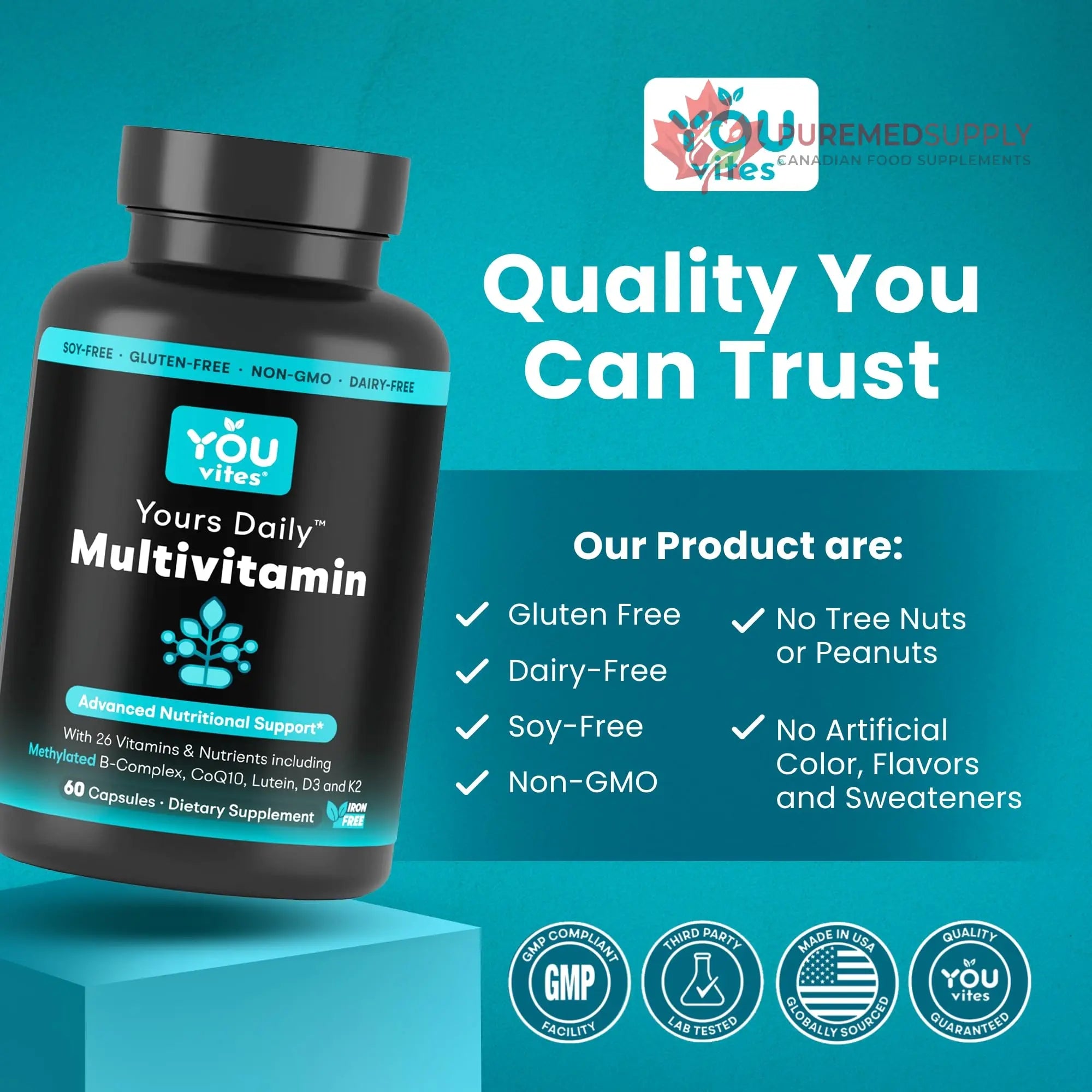 You Vites - Methylated Multivitamin for Men and Women, Methyl Multi Without Iron - 60 Capsules, MTHFR Supplement with Methyl B12, Methylfolate (5-MTHF), CoQ10 for Energy, Heart and Mood Support You Vites buy supplements canada