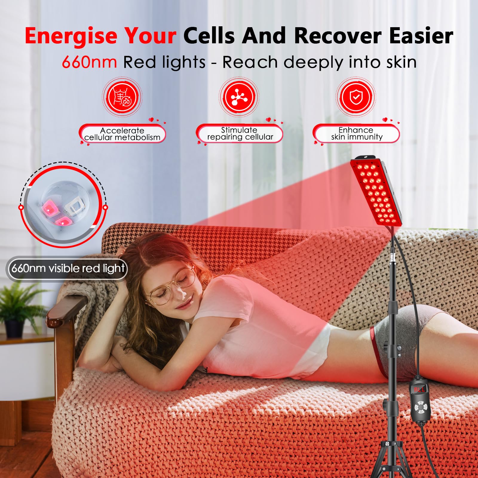 RUISQM Red Light Therapy Lamp, Infrared Light Therapy with Stand - 660nm Redlight & 850nm RUISQM buy supplements canada
