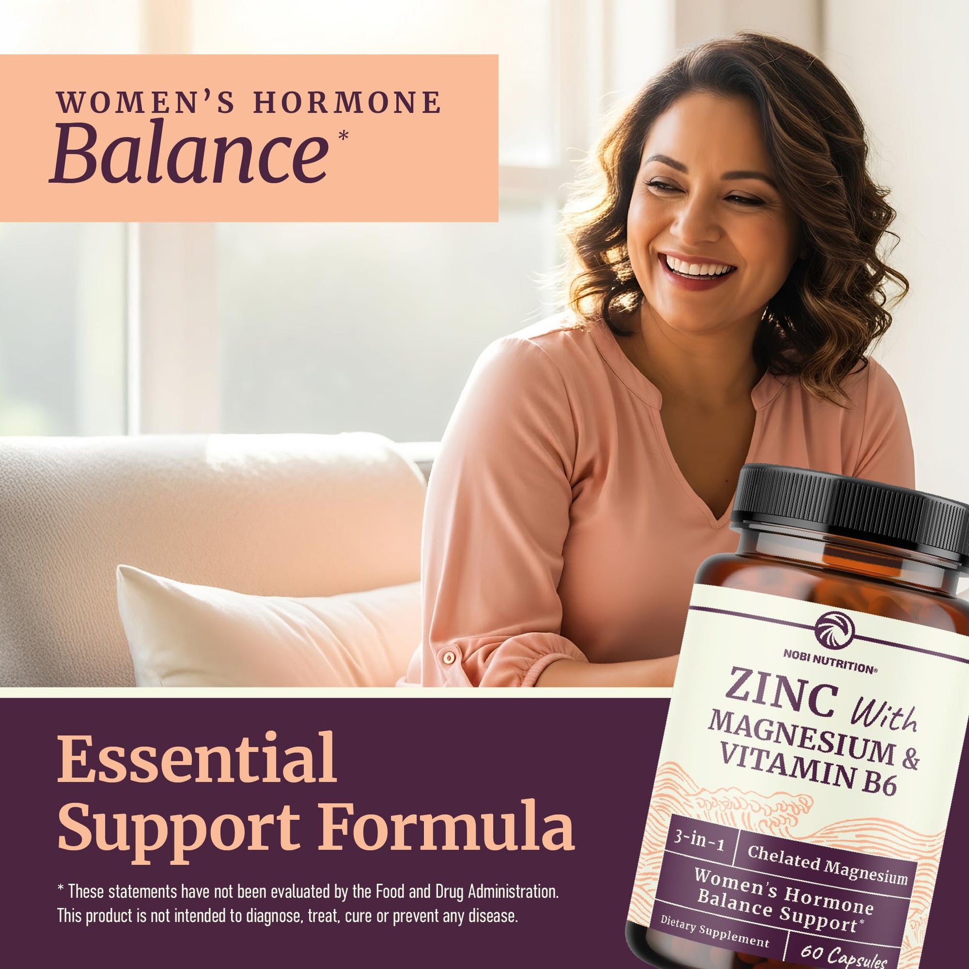 Zinc and Magnesium Supplement with Vitamin B6 | Women’s Hormone Balance, Menstrual Cycle & Immune Support | High Absorption Chelated Magnesium Glycinate with Zinc Picolinate and VIT B6 | 60 Ct Nobi Nutrition buy supplements canada