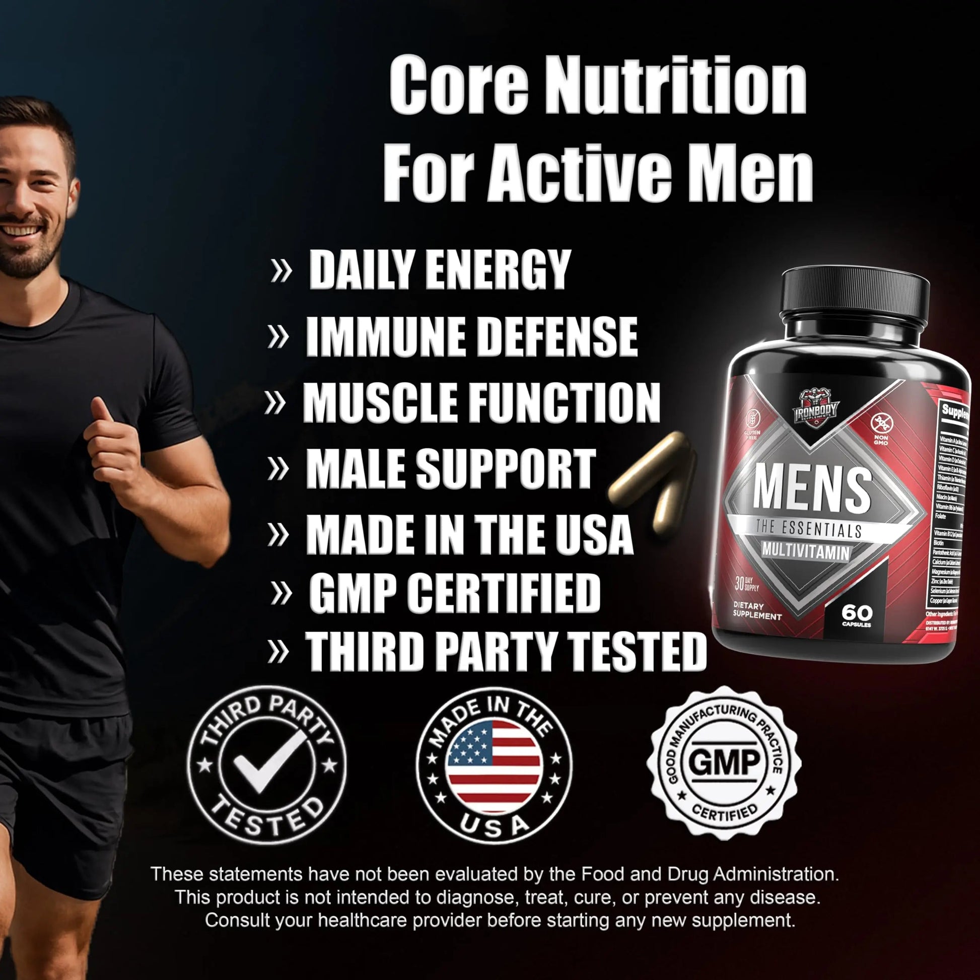 IronBody Supplements, Multivitamin for Men, Vitamins A, B, C, D, E, Zinc. Immune Support, Antioxidant Fruit and Energy Blend. 60 Capsules IronBody Supplements buy supplements canada
