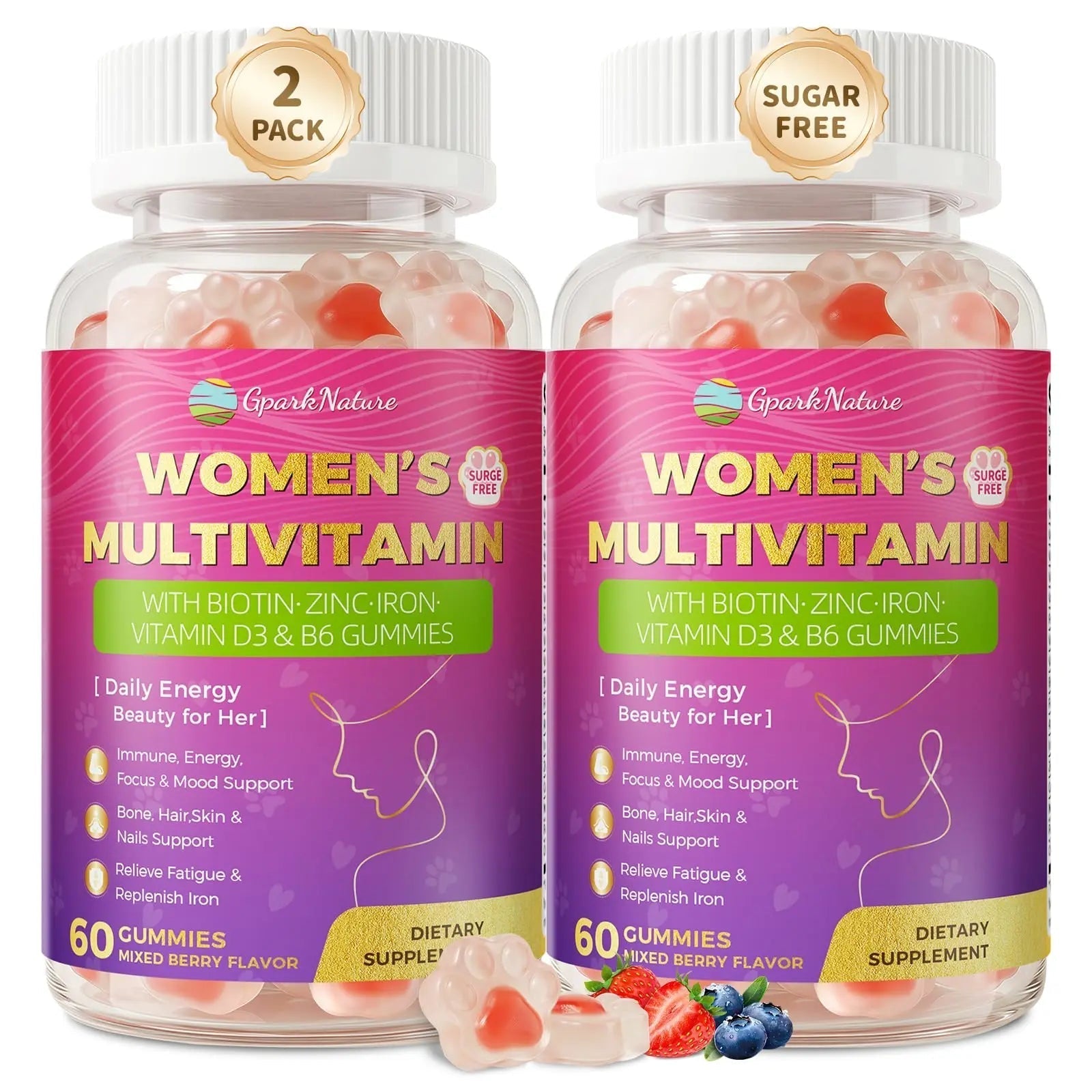Multivitamin for Women Gummies With Iron, Magnesium, Folate, Biotin, Zinc, Womens Multivitamin Gummy Vitamin D3 A C E, B Complex GparkNature buy supplements canada