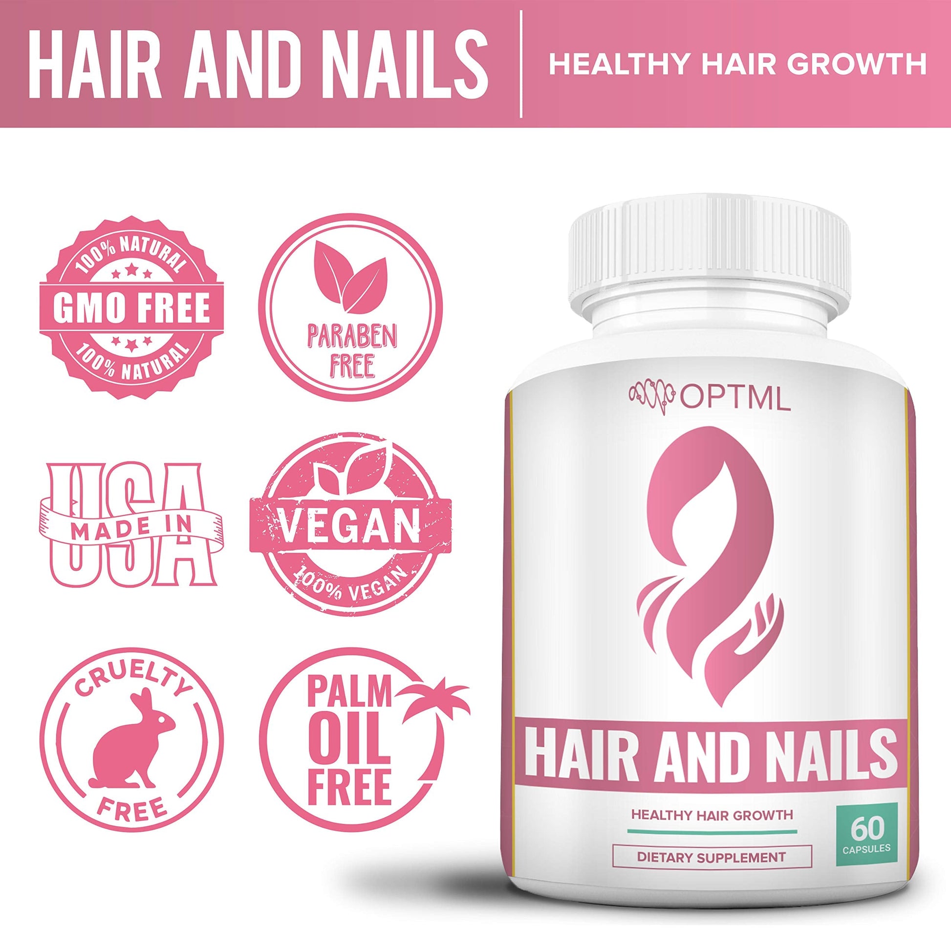 OPTML Hair and Nail Vitamins for Hair Growth and Thickness, Biotin-Infused Hair Pills, Hair Vitamins for Faster Hair Growth and Healthy Nails, for Women and Men, 60 Capsules OPTML buy supplements canada