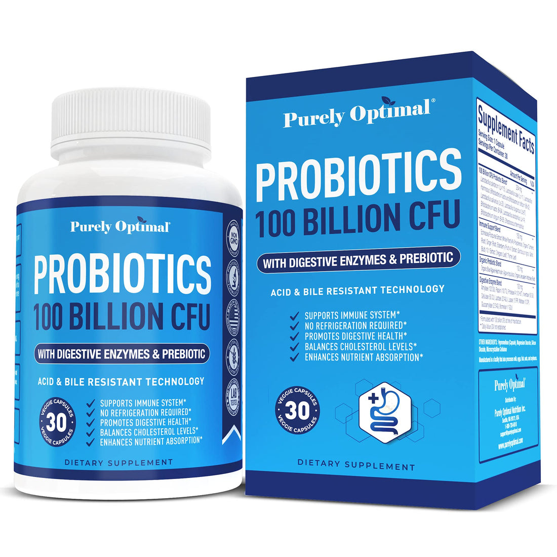 Purely Optimal Premium Probiotics 100 Billion CFU w/Digestive Enzymes Purely Optimal buy supplements canada