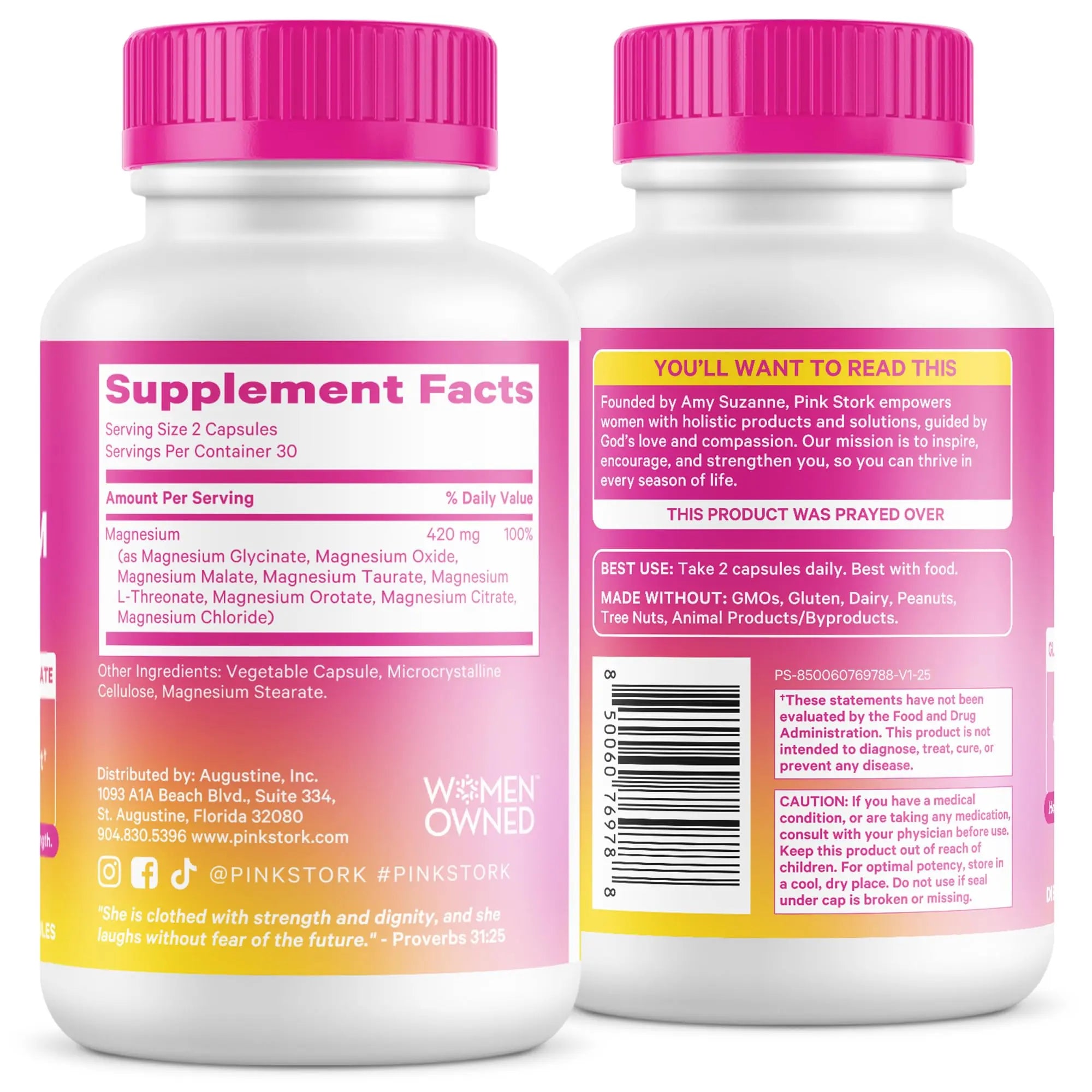 Pink Stork Magnesium Complex for Women - 8 Forms Including Glycinate, Malate, Citrate & L-Threonate - Stress, Sleep, Muscle & Hormone Support - 400 mg Elemental Magnesium - 60 Vegan Capsules Pink Stork buy supplements canada