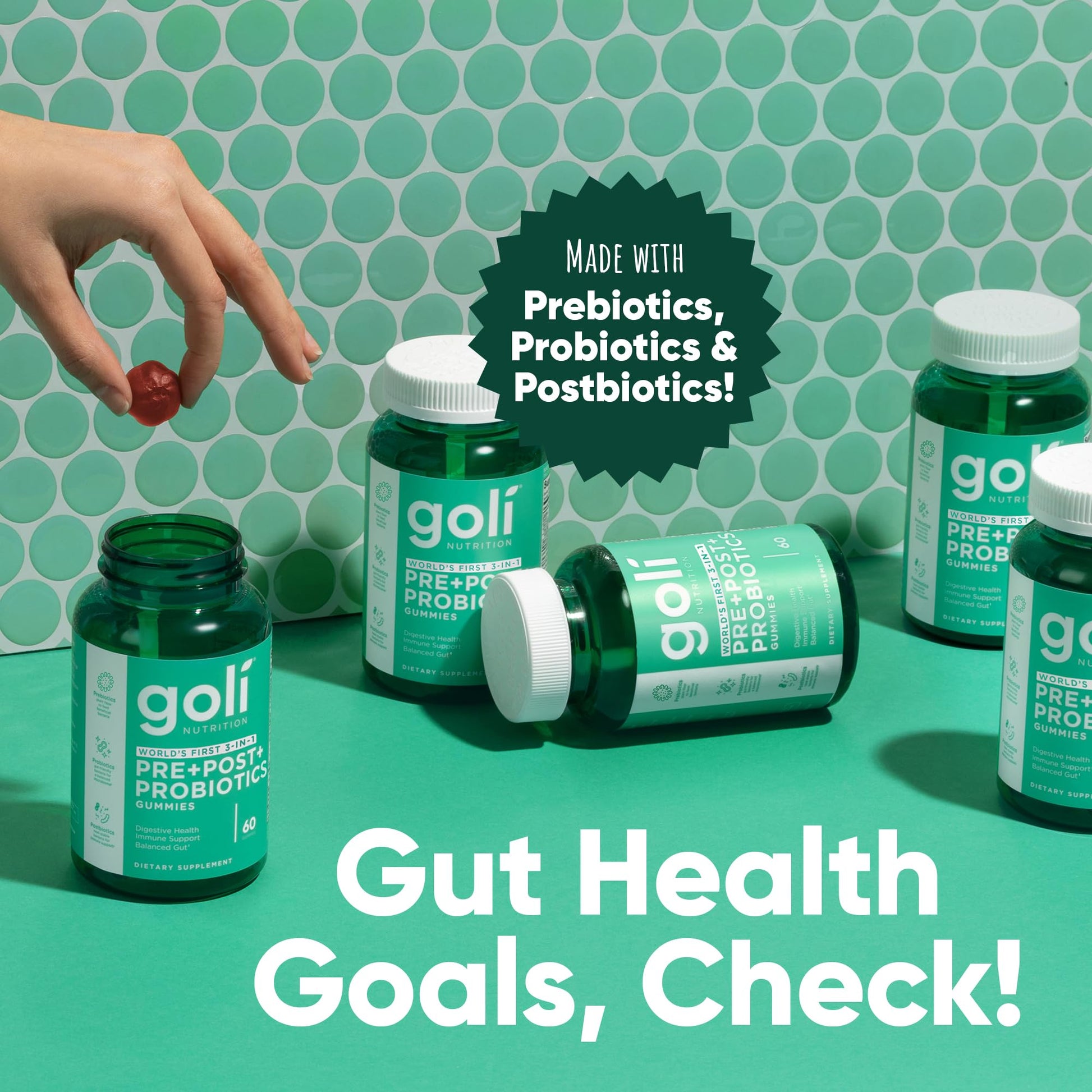 Goli Pre Pro Postbiotic Gummies - Worlds First 3-in-1 Formula with DE111 Probiotics, XOS Prebiotics, MCC1849 Postbiotics - Vegan, Non-GMO, Gluten-Free Goli buy supplements canada