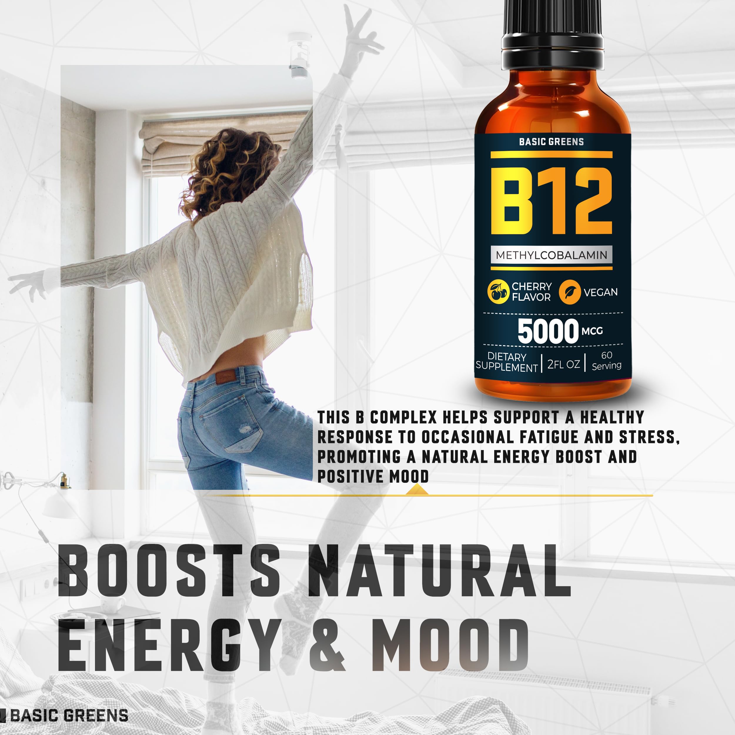 Vitamin B12 Sublingual Liquid Drops 5000 mcg – Vegan Methyl B-12 Supplement for Energy & Focus – B 12 Vitamin for Women & Men BASIC GREENS buy supplements canada