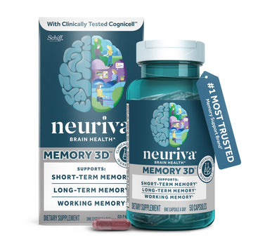 NEURIVA Memory 3D Brain Supplement - Decaffeinated Nootropic Capsules for Memory, Focus, & Cognitive Function - Short Term, Long Term, & Working Memory Support - 50ct NEURIVA buy supplements canada