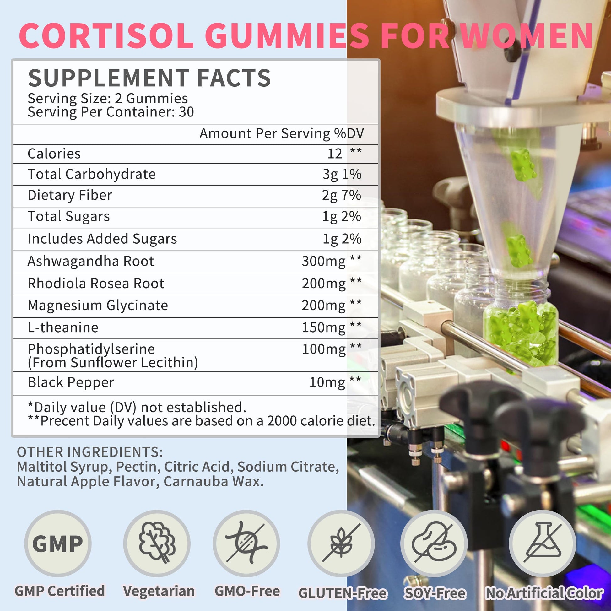 Cortisol Gummies for Women,Cortisol Manager with Ashwagandha,Magnesium,L-theanine,Phosphatidylserine,Rhodiola Rosea,Black Pepper for Mood Support,Adrenal Balance,Sleep,Vegan,Apple Flavor,60 Count Hudetex buy supplements canada