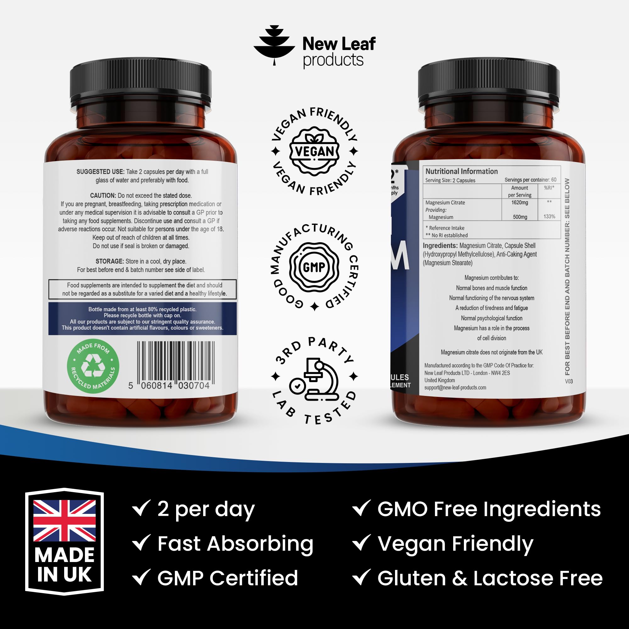Magnesium Supplements 1620mg - Super Strength - Magnesium Citrate Capsules NEW LEAF PRODUCTS buy supplements canada