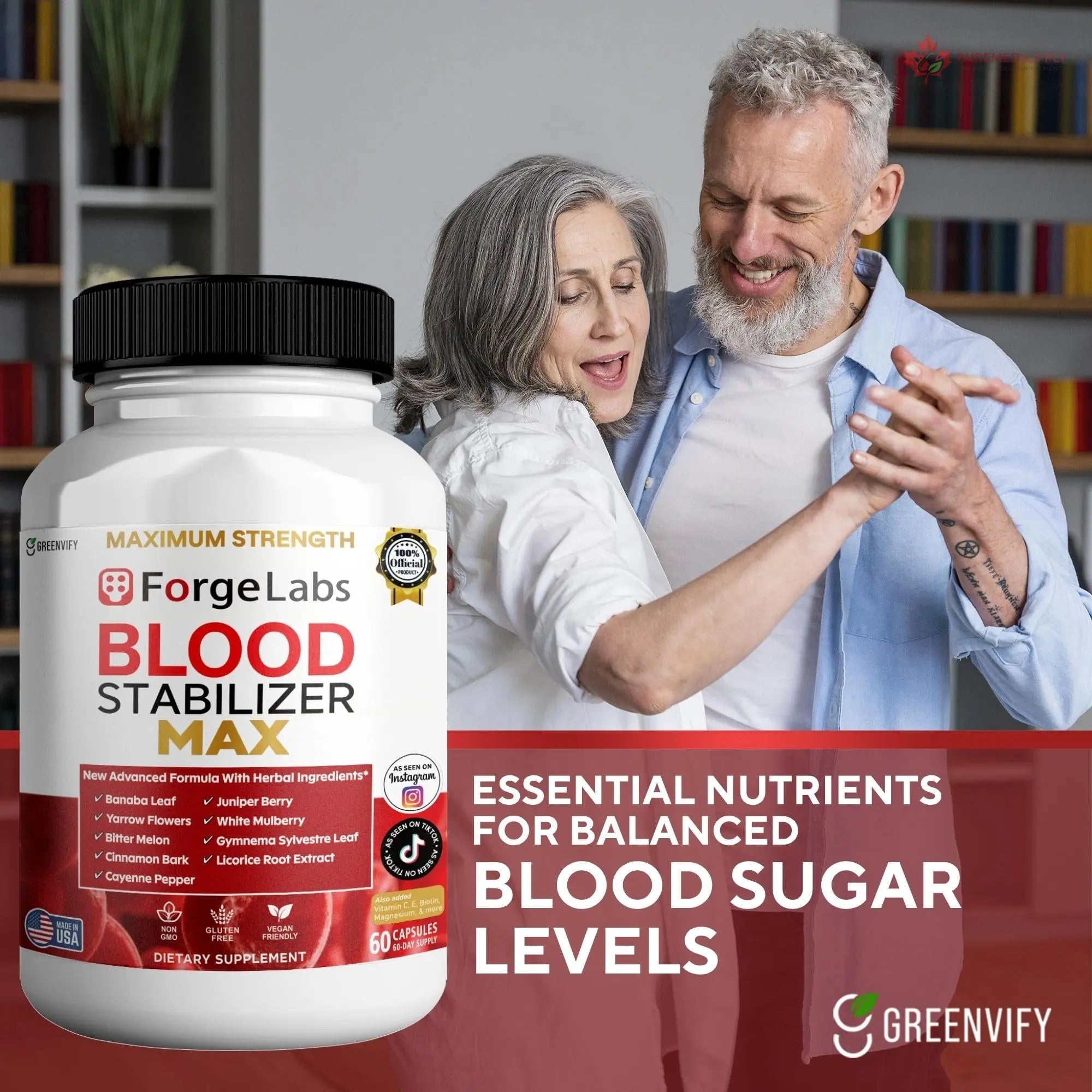 GREENVIFY ForgeLabs Blood Stabilizer Max, Maximum Strength Dietary Supplement, 60 Veggie Capsules, with Banaba Leaf, Juniper Berry, White Mulberry. (1) GREENVIFY buy supplements canada