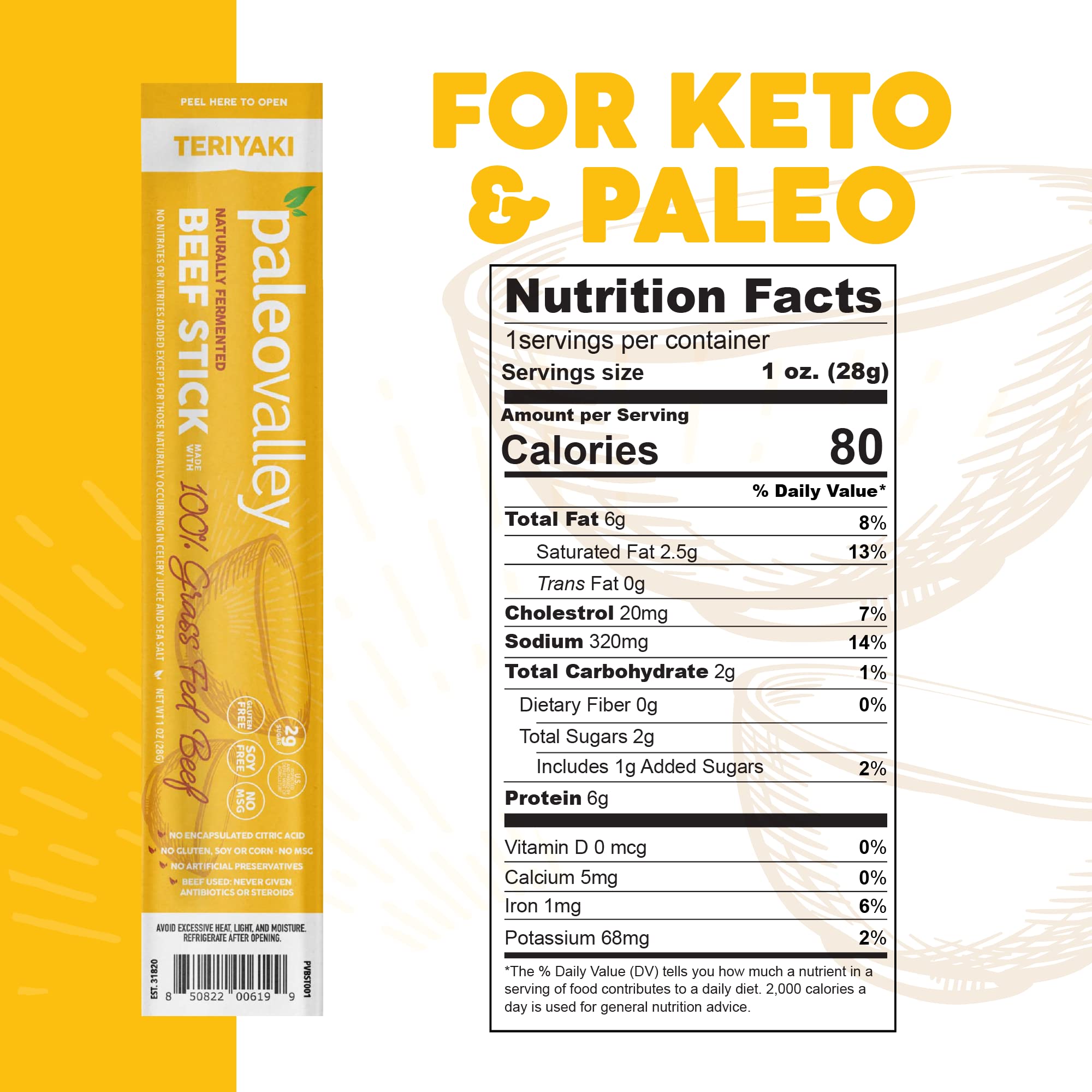 Paleovalley 100% Grass Fed Teriyaki Beef Sticks - Delicious Gluten Free Beef Snack - High Protein Keto Friendly Paleovalley buy supplements canada