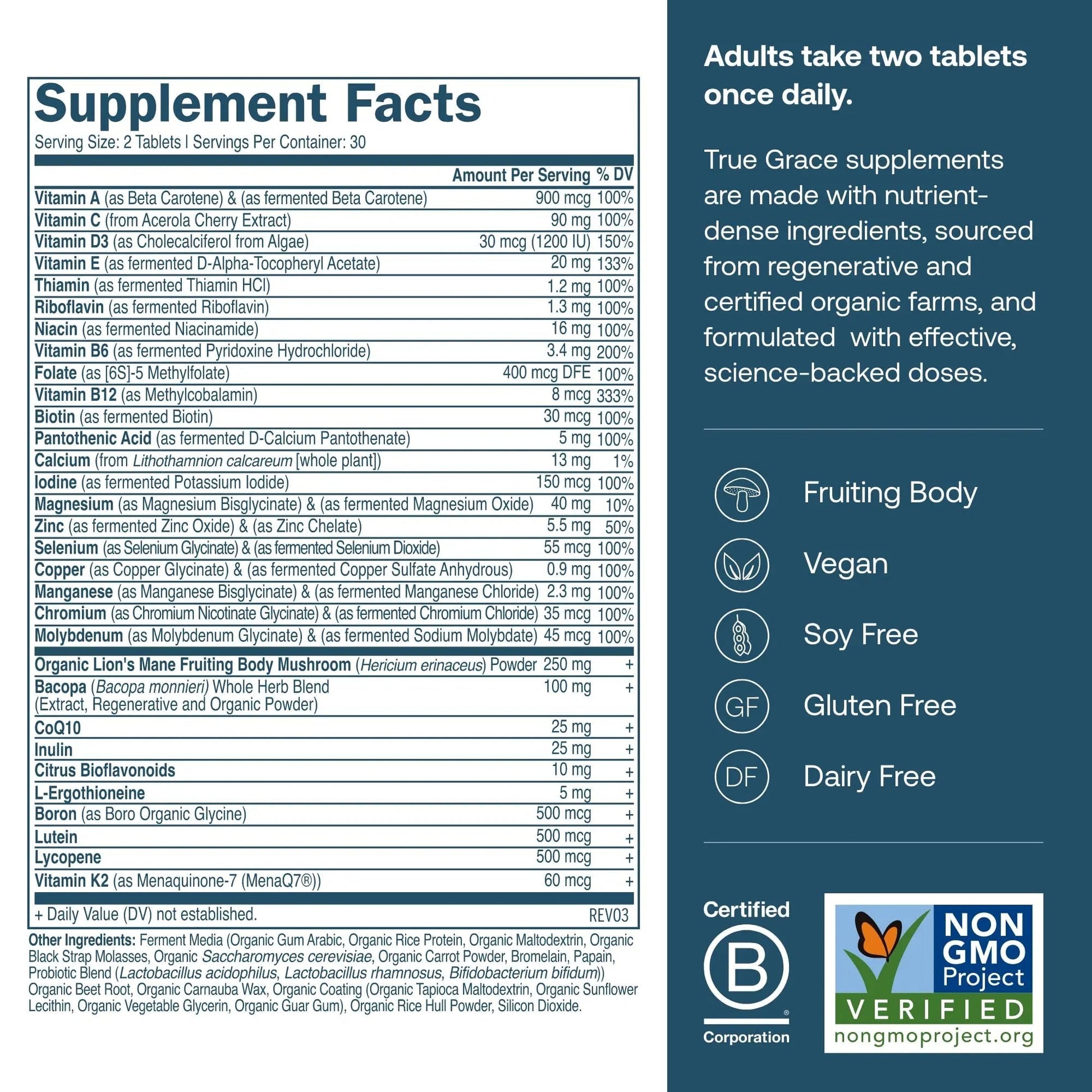 True Grace Daily Men’s Multivitamin 50+ - 60 Easy-to-Swallow Tablets - Immune, Energy, Longevity & Memory Support True Grace buy supplements canada