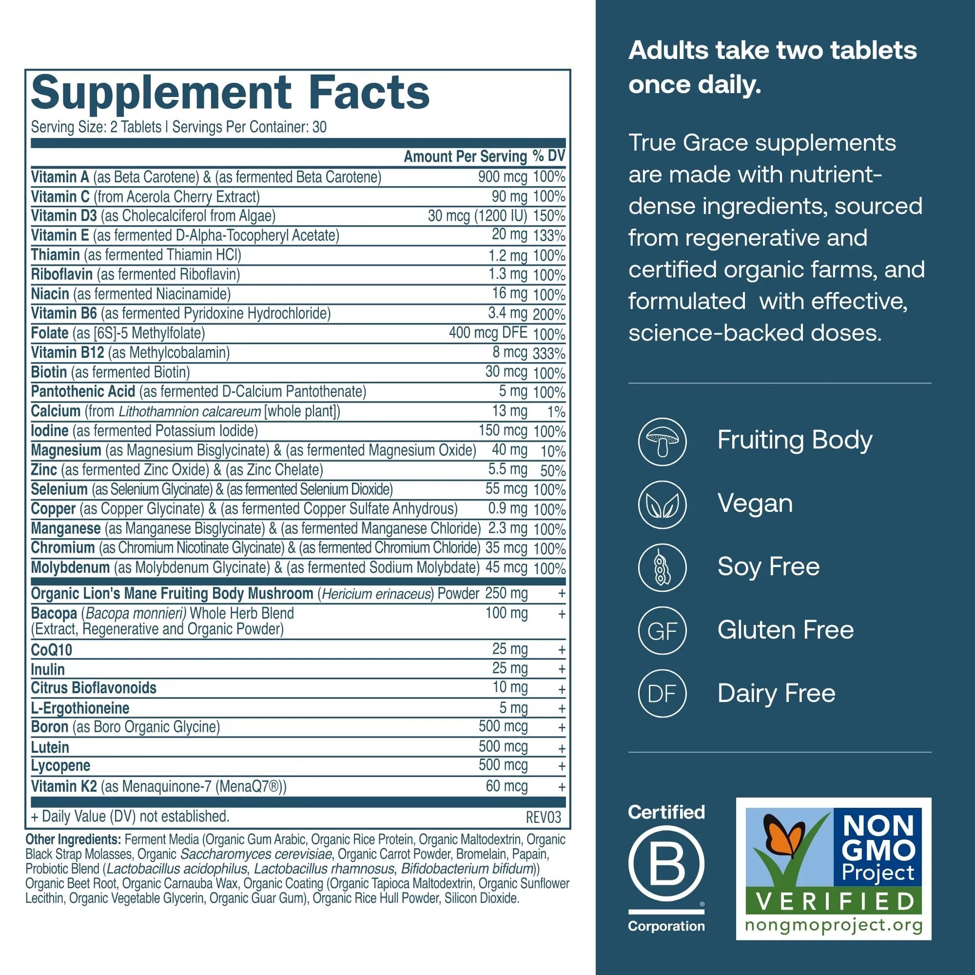 True Grace Daily Men’s Multivitamin 50+ - 60 Easy-to-Swallow Tablets - Immune, Energy, Longevity & Memory Support True Grace buy supplements canada
