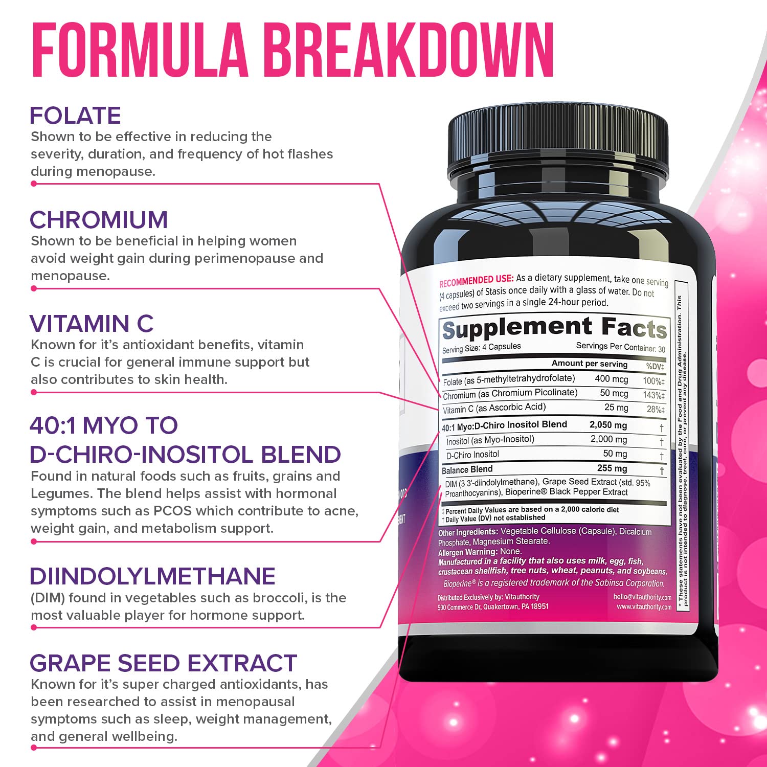 Myo-Inositol D-Chiro Women's Hormone Balance Supplement - 40:1 Myo-Inositol & D-ChiroInositol Blend with DIM for Hormone Balance for Women - Health Vitamins for Skin, Energy, & Cycle Support (1 Month) Vitauthority buy supplements canada