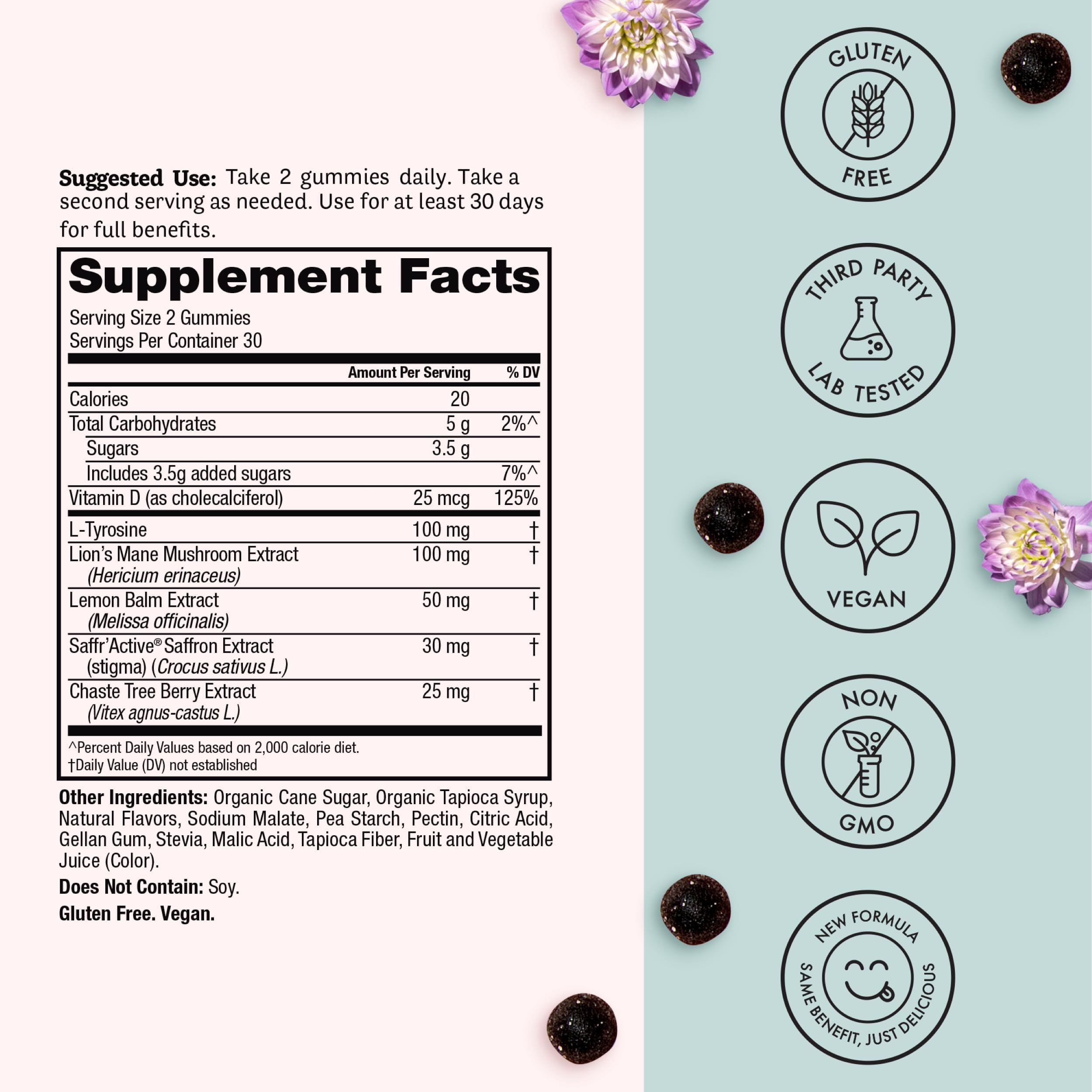 Winged Wellness Happy Her Mood Gummies - Daily Mood Enhancer Support Supplement for Women - Vitamin D with Saffron, Lemon Balm, & Lions Mane Mushrooms for Balance & Calming Relief - 50 Vegan Gummies Winged buy supplements canada