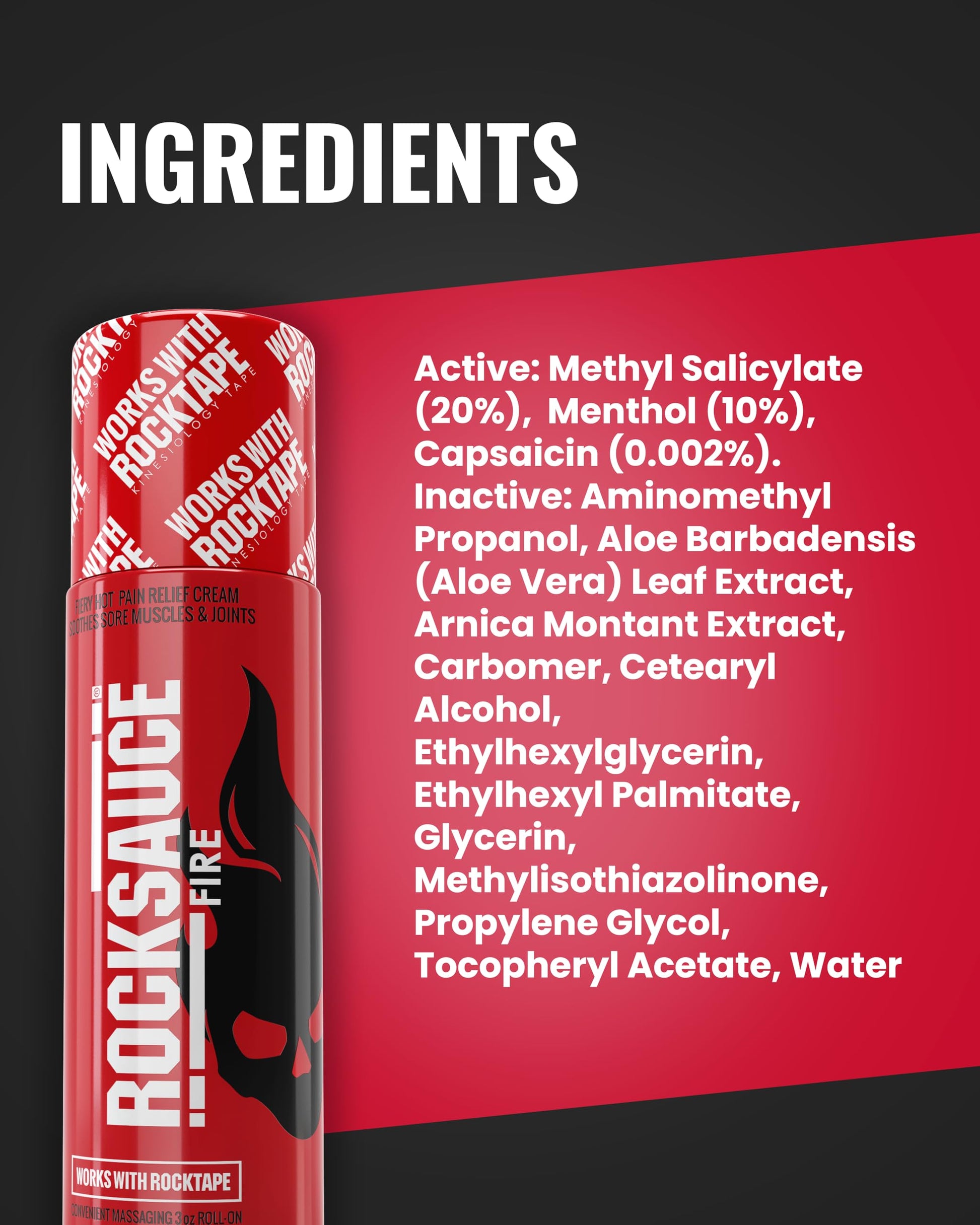 RockSauce Fire, 3 oz Roll-On - Easy to use Pain Relief Cream - Capsaicin & Menthol Formula Relieves Muscle & Joint Pain - Works w/ RockTape - No-Mess Applicator - Dye-Free, Won't Stain Clothes RockTape buy supplements canada