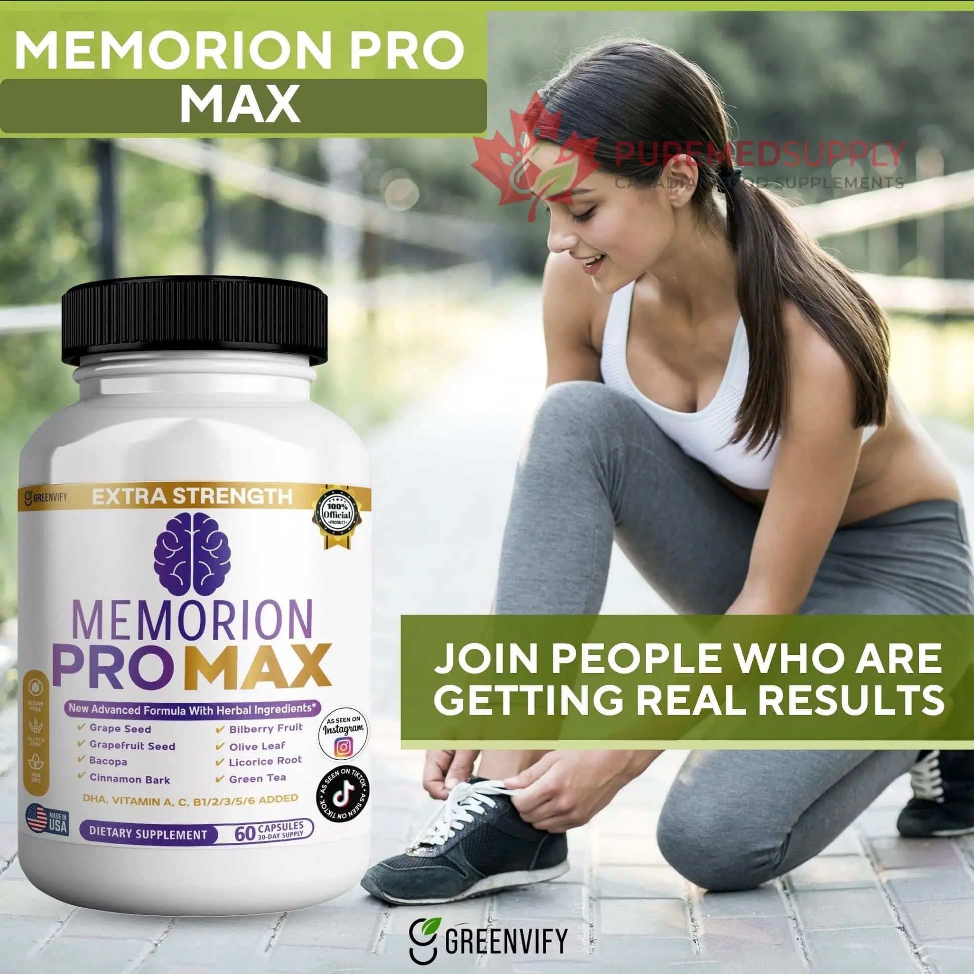 GREENVIFY Memorion Pro Max Extra Strength Brain Support Supplement, 60 Capsules, with DHA, Vitamins, Herbal Blend, 30-Day Supply (1) GREENVIFY buy supplements canada