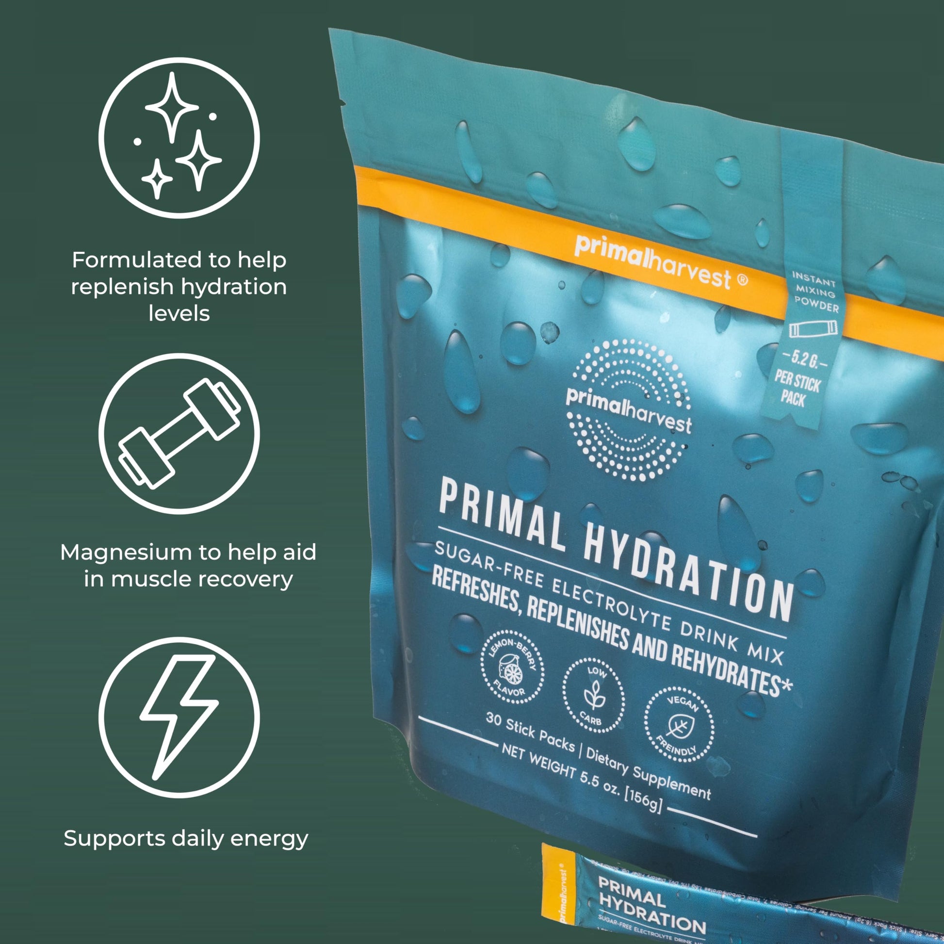 Primal Harvest Electrolytes Powder Packets Primal Hydration, Easy Open Packets, Energy Drink Mix (Lemon Berry, 30 Packs) (1 Bag) Primal Harvest buy supplements canada