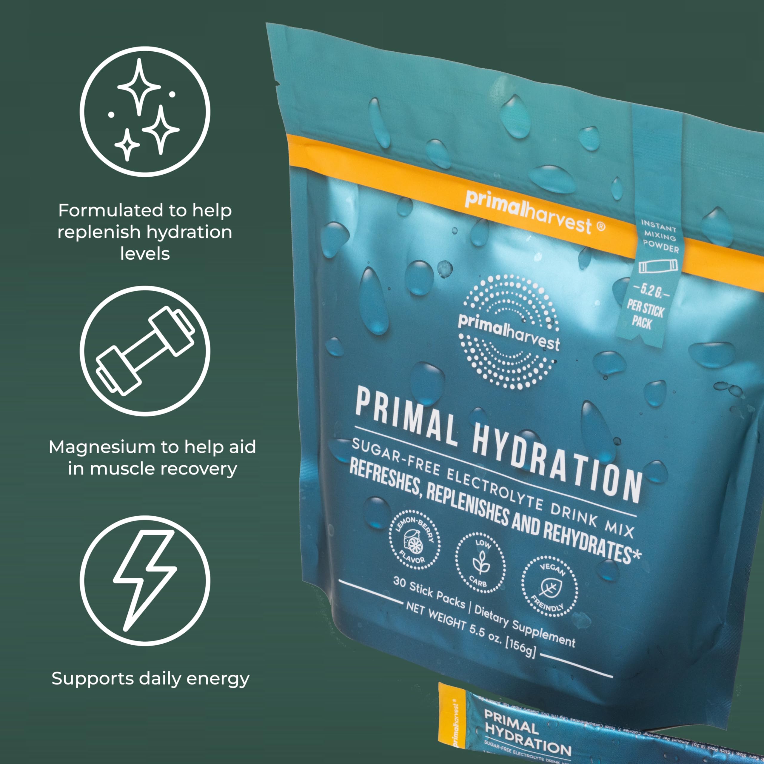 Primal Harvest Electrolytes Powder Packets Primal Hydration, Easy Open Packets, Energy Drink Mix (Lemon Berry, 30 Packs) (1 Bag) Primal Harvest buy supplements canada