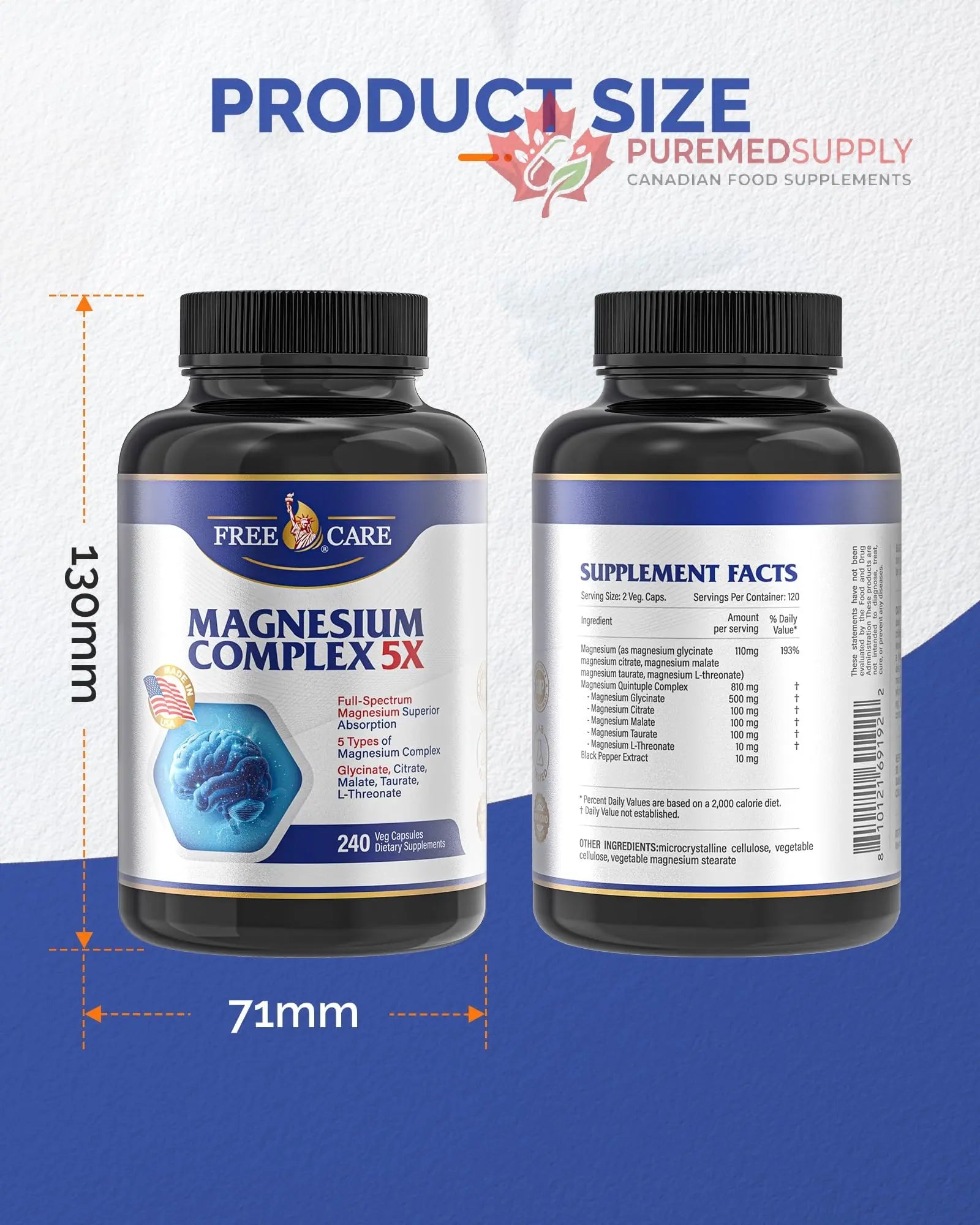 820mg Magnesium Complex 240 Veggie Capsules,for Women & Men with Magnesium Glycinate,Citrate, Malate,Taurate & L-Threonate for Sleep, Mood, Muscle Relaxation & Nerve Function Vegan Friendly, Non-GMO FreeCare buy supplements canada