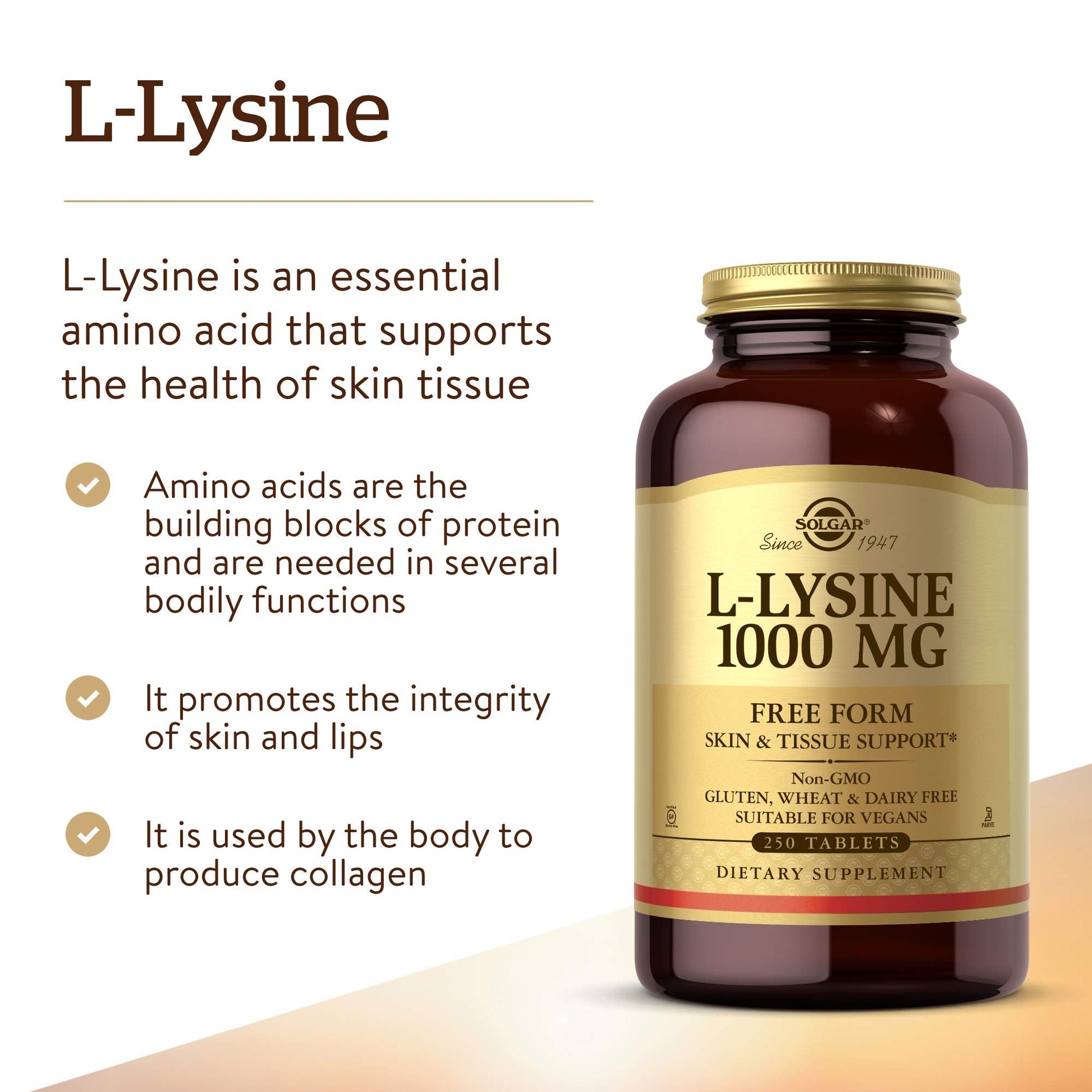 Solgar L-Lysine 1000 mg, 250 Tablets - Enhanced Absorption and Assimilation - Promotes Integrity of Skin and Lips - Collagen Support - Amino Acids Solgar buy supplements canada