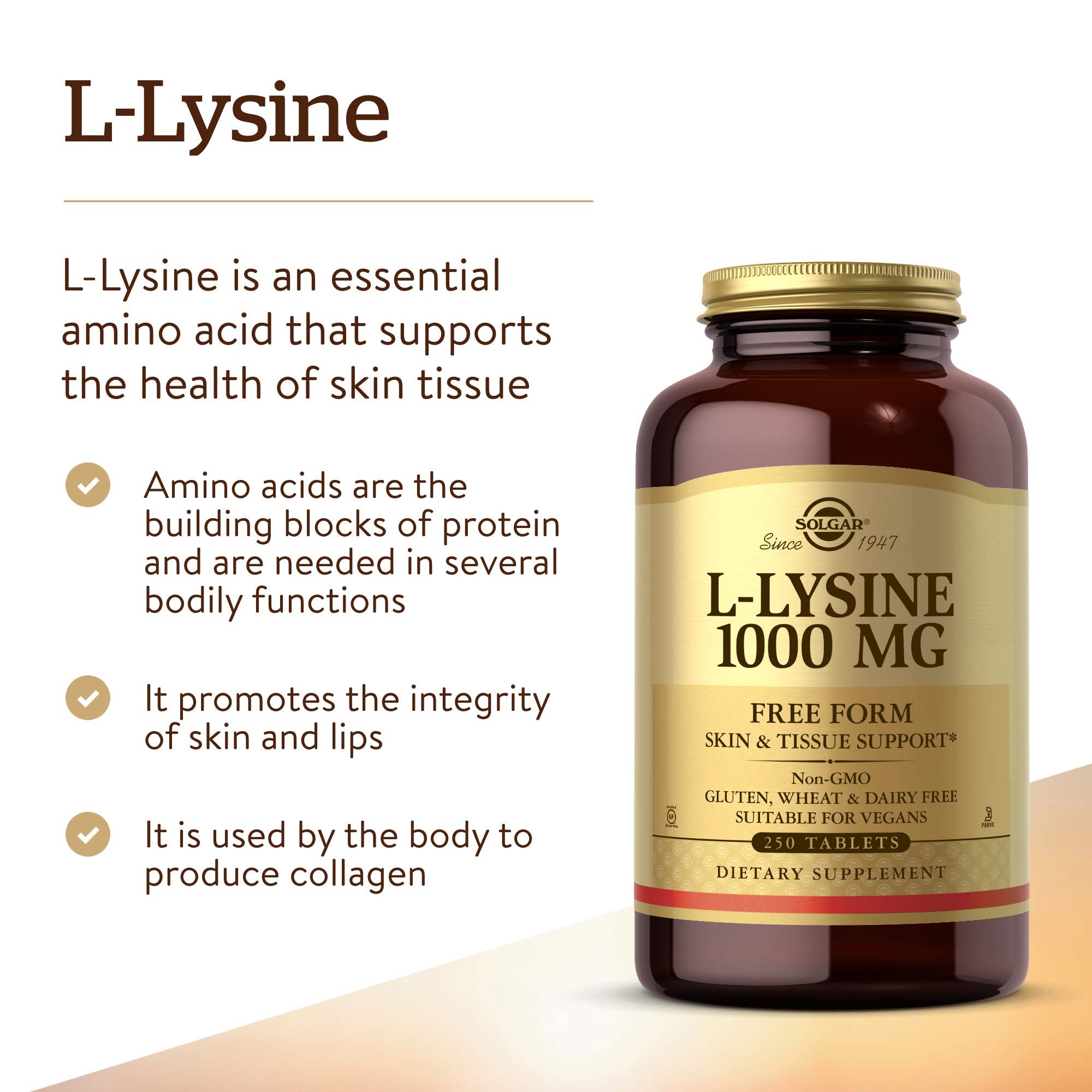 Solgar L-Lysine 1000 mg, 250 Tablets - Enhanced Absorption and Assimilation - Promotes Integrity of Skin and Lips - Collagen Support - Amino Acids Solgar buy supplements canada