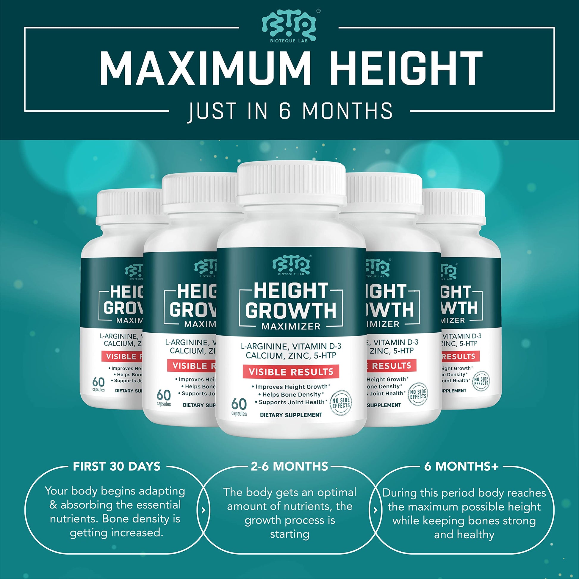 BIOTEQUELAB Height Growth Maximizer, Calcium, Vitamin D3 and Zinc Blend Pills, Bone Growth Supplement for Kids and Teens, Bone Strength, Density Support, GMO-Free, Gluten-Free, Made in USA, 60 Caps BTQ BIOTEQUE LAB buy supplements canada