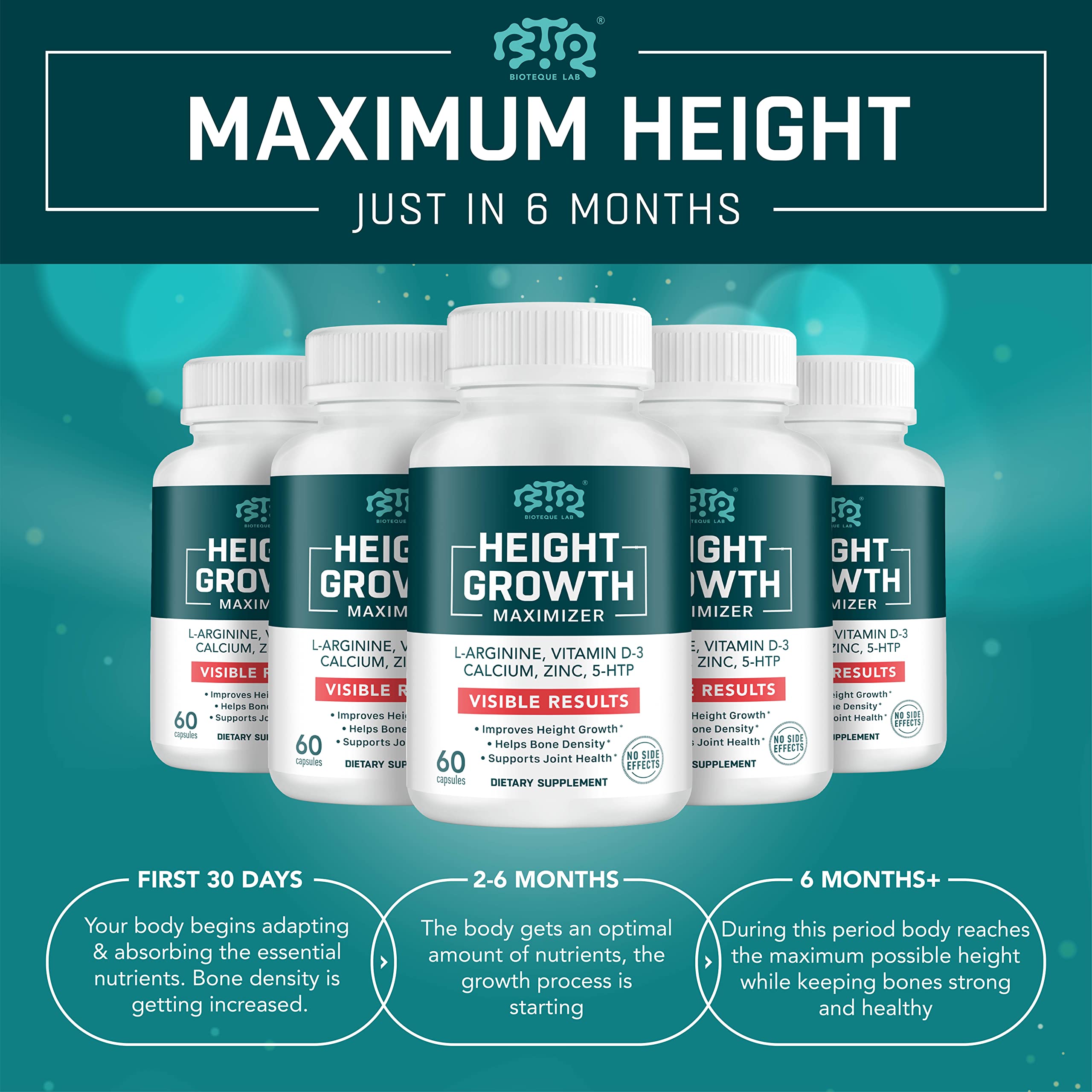 BIOTEQUELAB Height Growth Maximizer, Calcium, Vitamin D3 and Zinc Blend Pills, Bone Growth Supplement for Kids and Teens, Bone Strength, Density Support, GMO-Free, Gluten-Free, Made in USA, 60 Caps BTQ BIOTEQUE LAB buy supplements canada