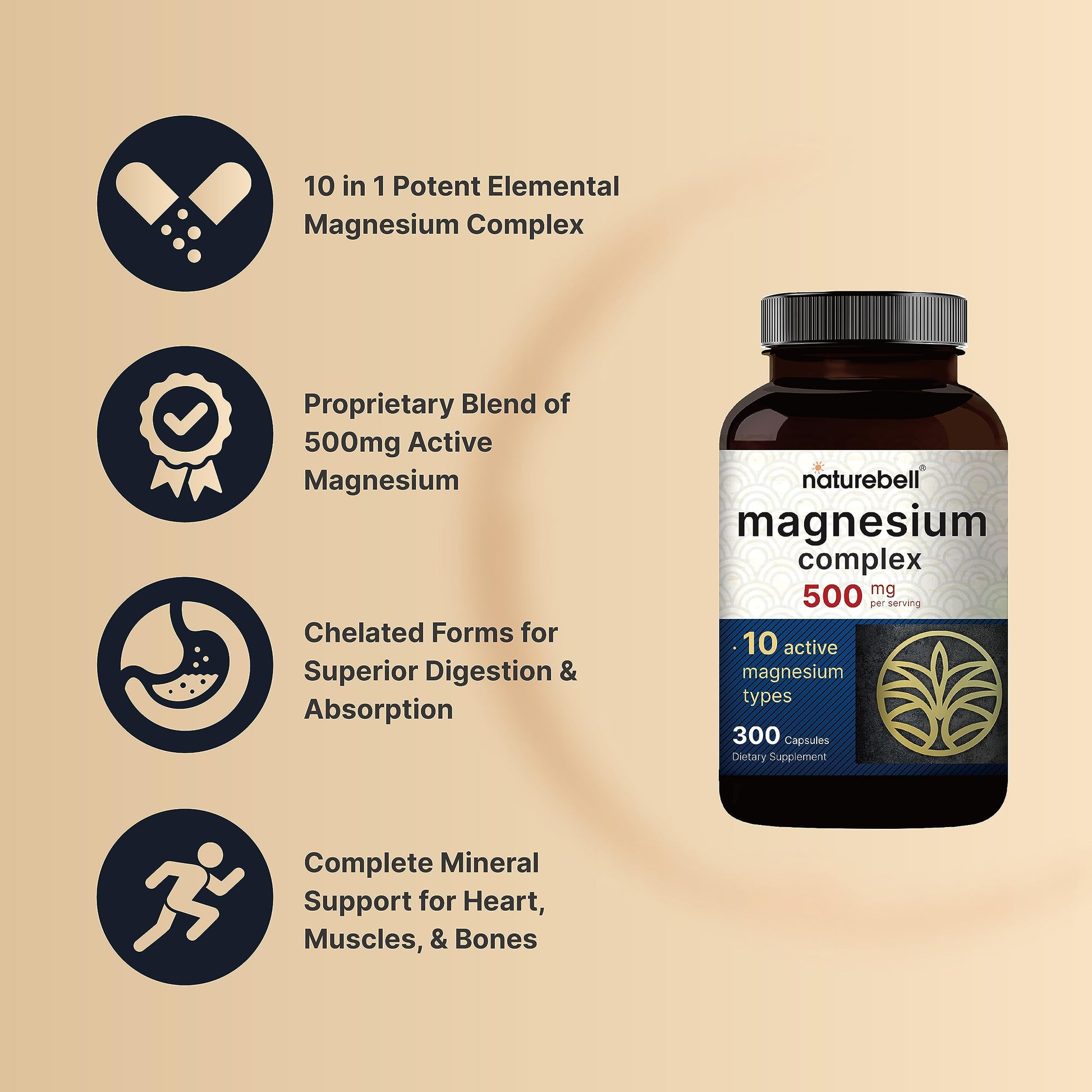 Magnesium Complex Supplement 500mg, 300 Capsules | 10 Active Forms – Glycinate NatureBell buy supplements canada