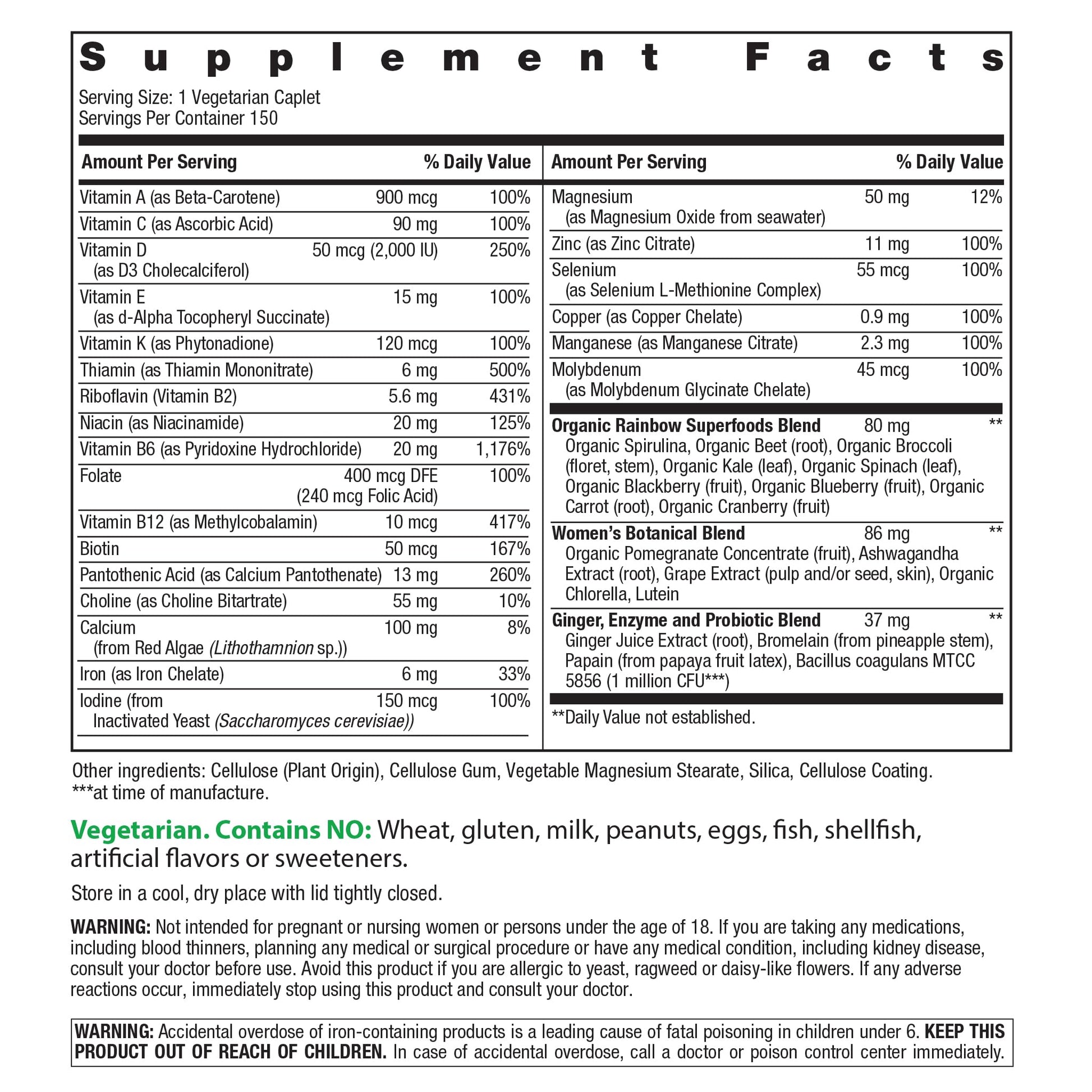 Rainbow Light Womens Multivitamin One + | 150 Caplets | Supports Cellular Energy & Antioxidant Health | Real Food Nutrients, Digestive Enzymes & Probiotics Rainbow Light buy supplements canada