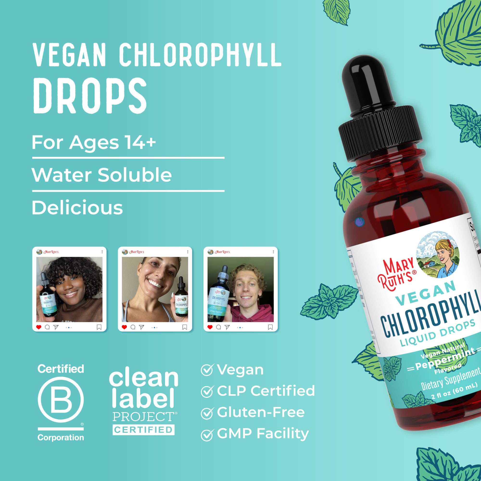 MaryRuth's Chlorophyll Liquid Drops | Clean Label Project Certified® | Vegan | Non-Diluted Liquid Chlorophyll| Mulberry Derived Supplement for Ages 14+ | Non-GMO | Delicious Minty Flavor | 2 Fl Oz MARYRUTH'S buy supplements canada