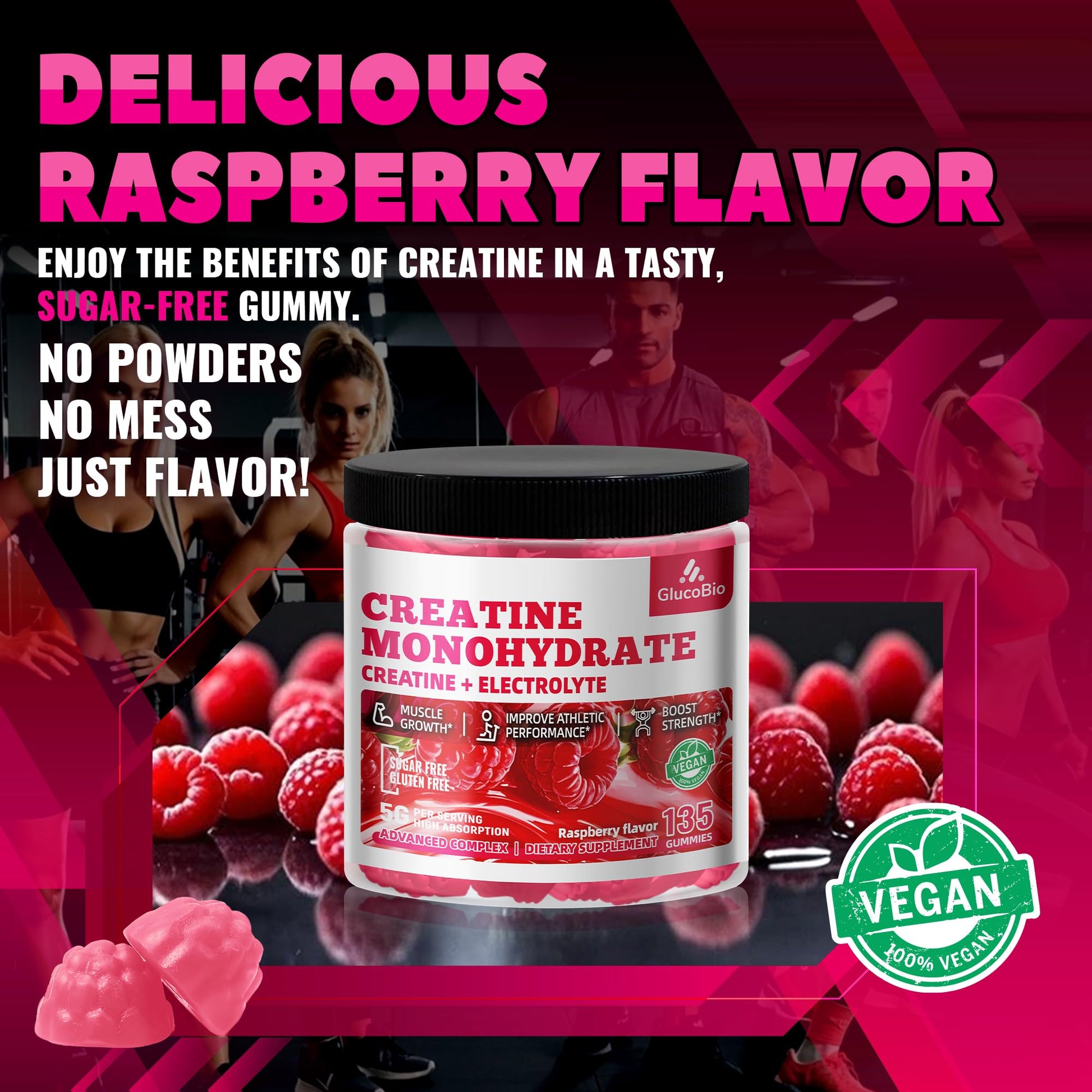 GlucoBio Creatine Monohydrate Gummies (5g) – Pre-Workout Energy & Muscle Growth Support for Men & Women GlucoBio buy supplements canada