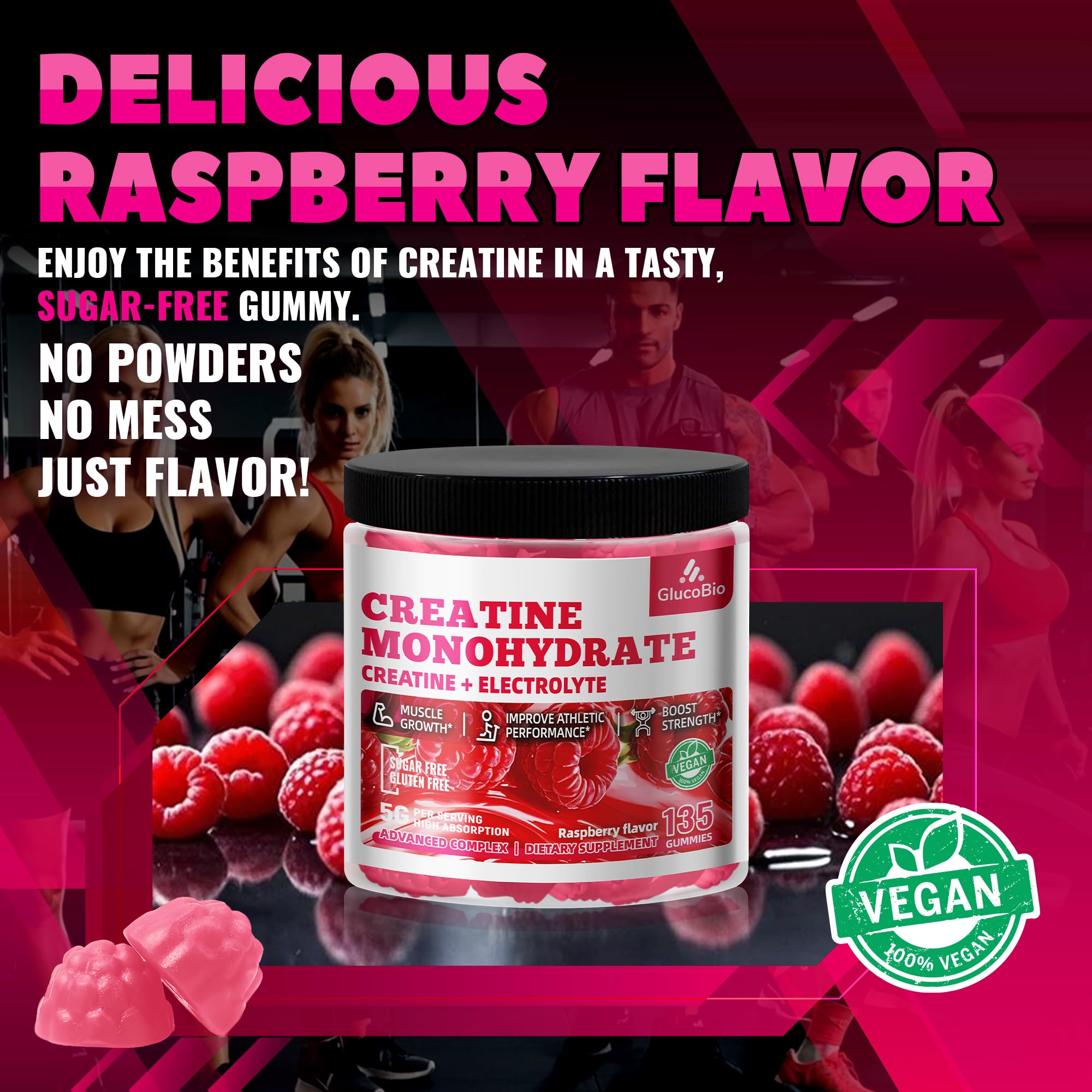 GlucoBio Creatine Monohydrate Gummies (5g) – Pre-Workout Energy & Muscle Growth Support for Men & Women GlucoBio buy supplements canada