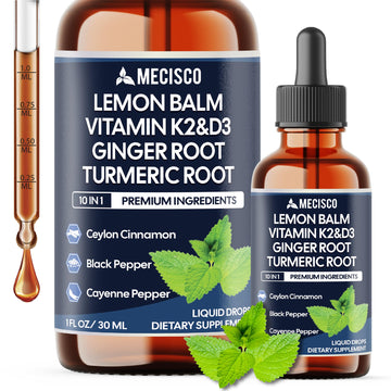 10in1 Lemon Balm Liquid Drops Blend Includes Vitamin D3, Vitamin K2, Lemon Balm, Ginger, Turmeric, Ceylon Cinnamon, Black Pepper, Cayenne Pepper, Berberine, Valerian Root - 1 FL Oz - 2 Month Supply Mecisco buy supplements canada